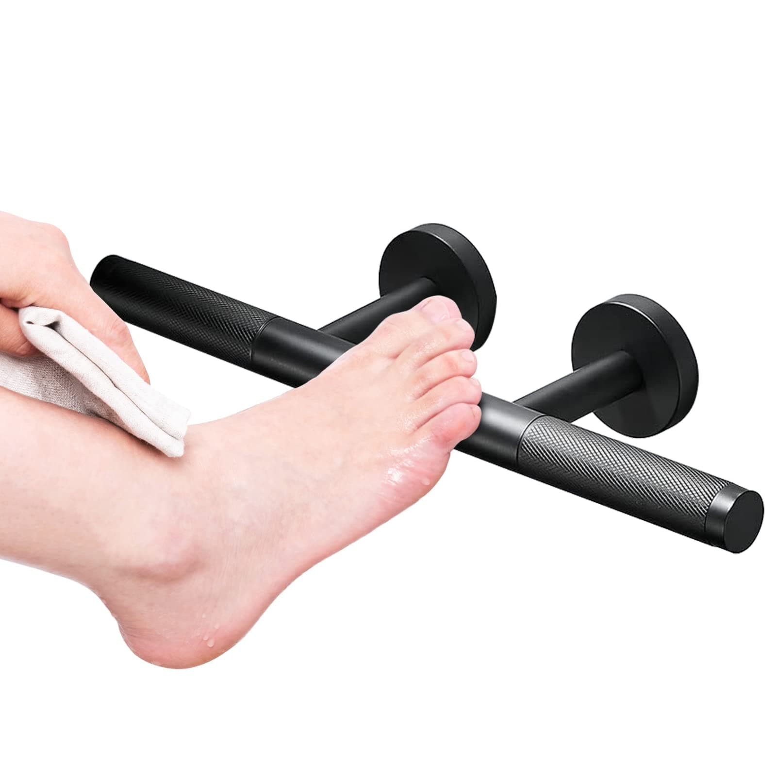Sanliv Knurled Brass Bath Shower Foot Rest for Shaving Legs or Balance Support in Matte Black