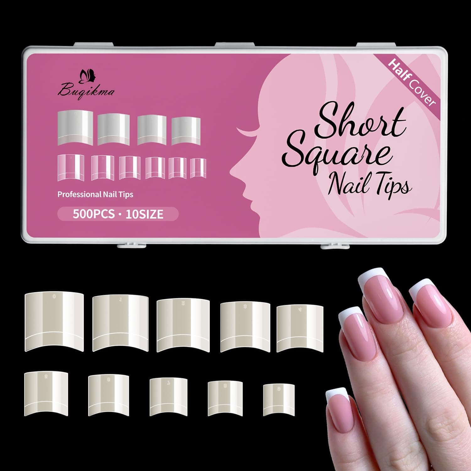 Short Nail Tips - Buqikma 500PCS French Short Style Nail Tip Natural Acrylic Nail Tips 10 Sizes False Nails for Nail Art Salon (Natural)