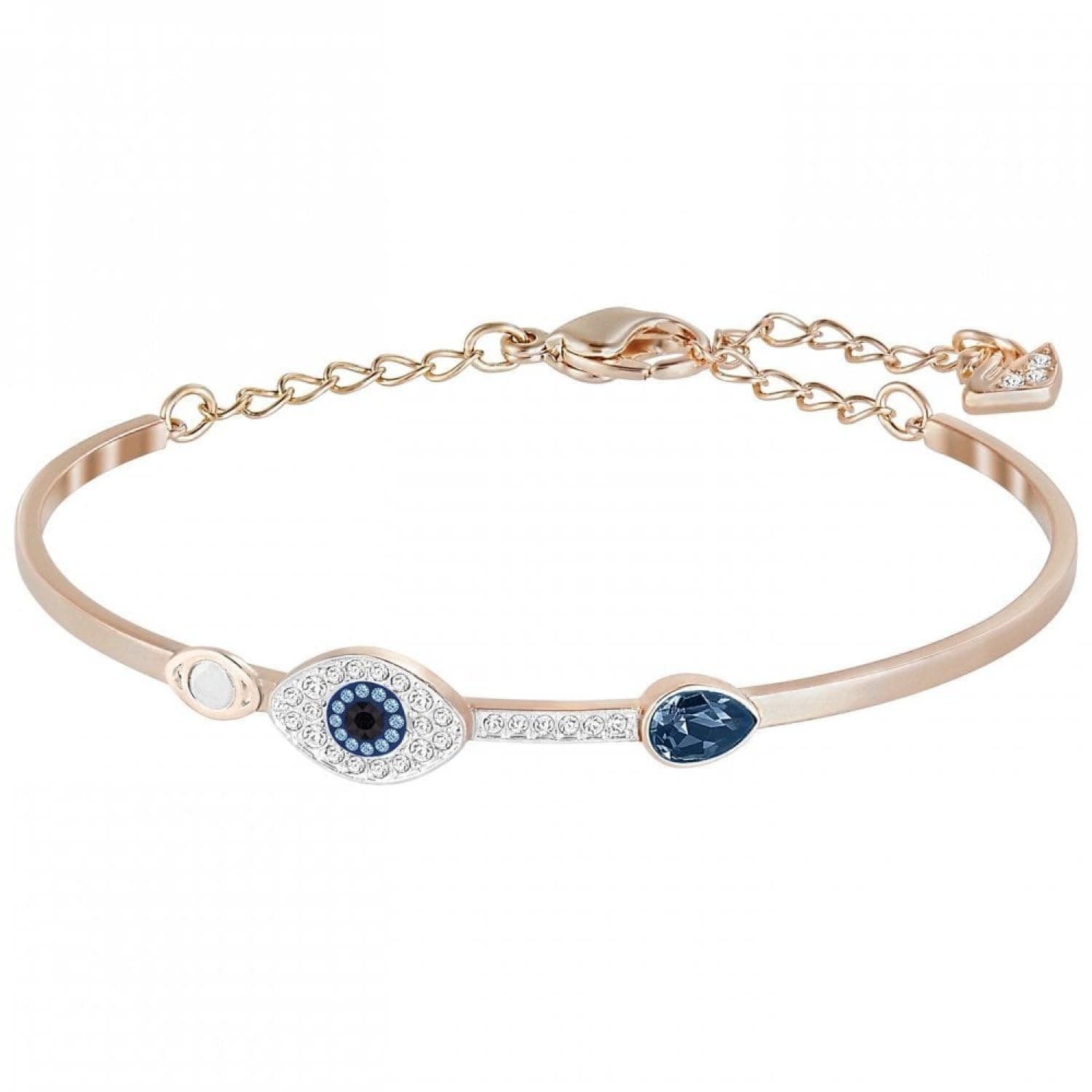 Swarovski Women's Crystal Evil Eye Rose Gold-Plated Bangle Bracelet, Mixed Metal Finish