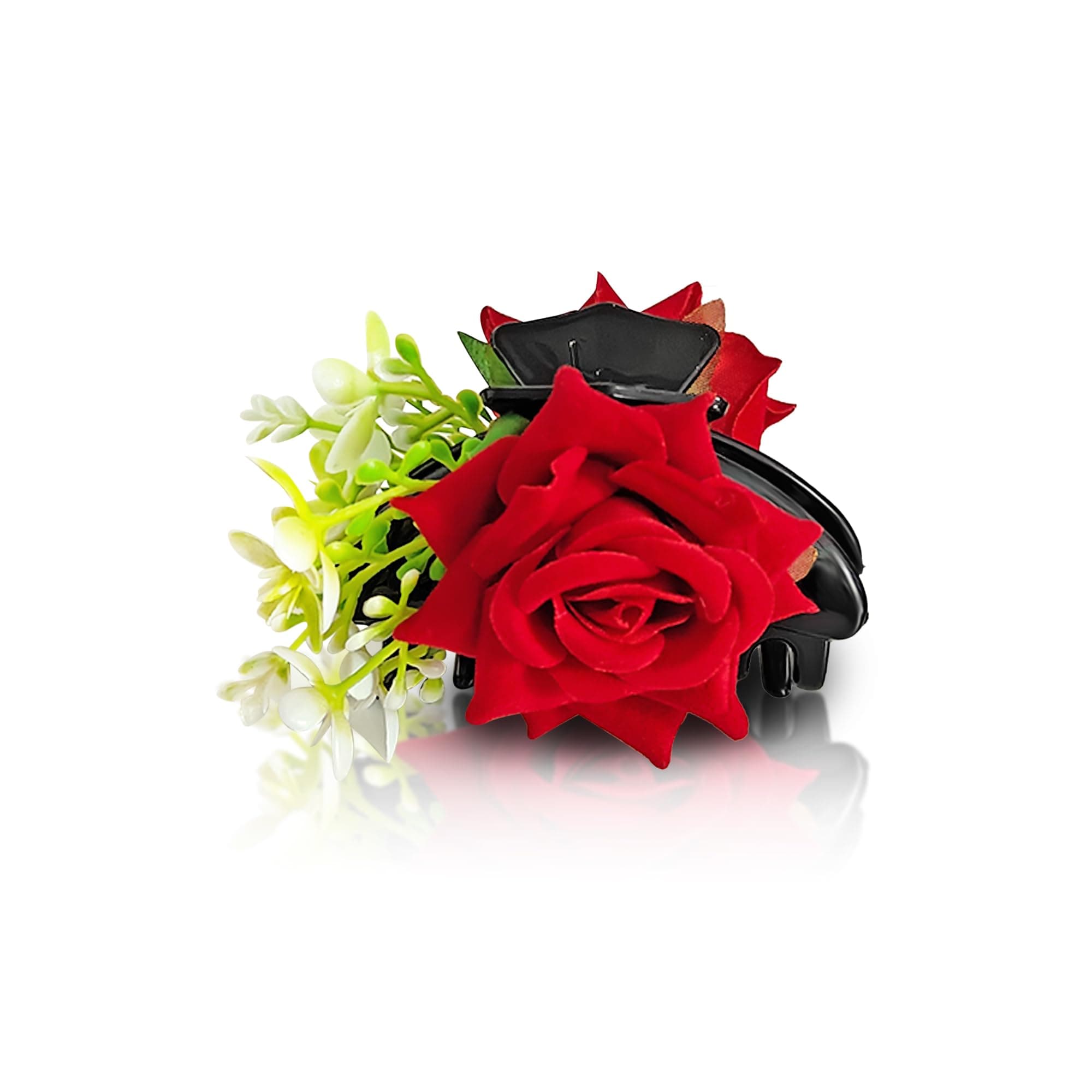 Sanas Flower Claw Clip (1Pc) Red Rose Flower Clutcher For Women Hair Clutch For Women Artificial Flowers For Hair Styling Rose Clips For Hair Juda Accessories For Girls (1Pc) (Red)