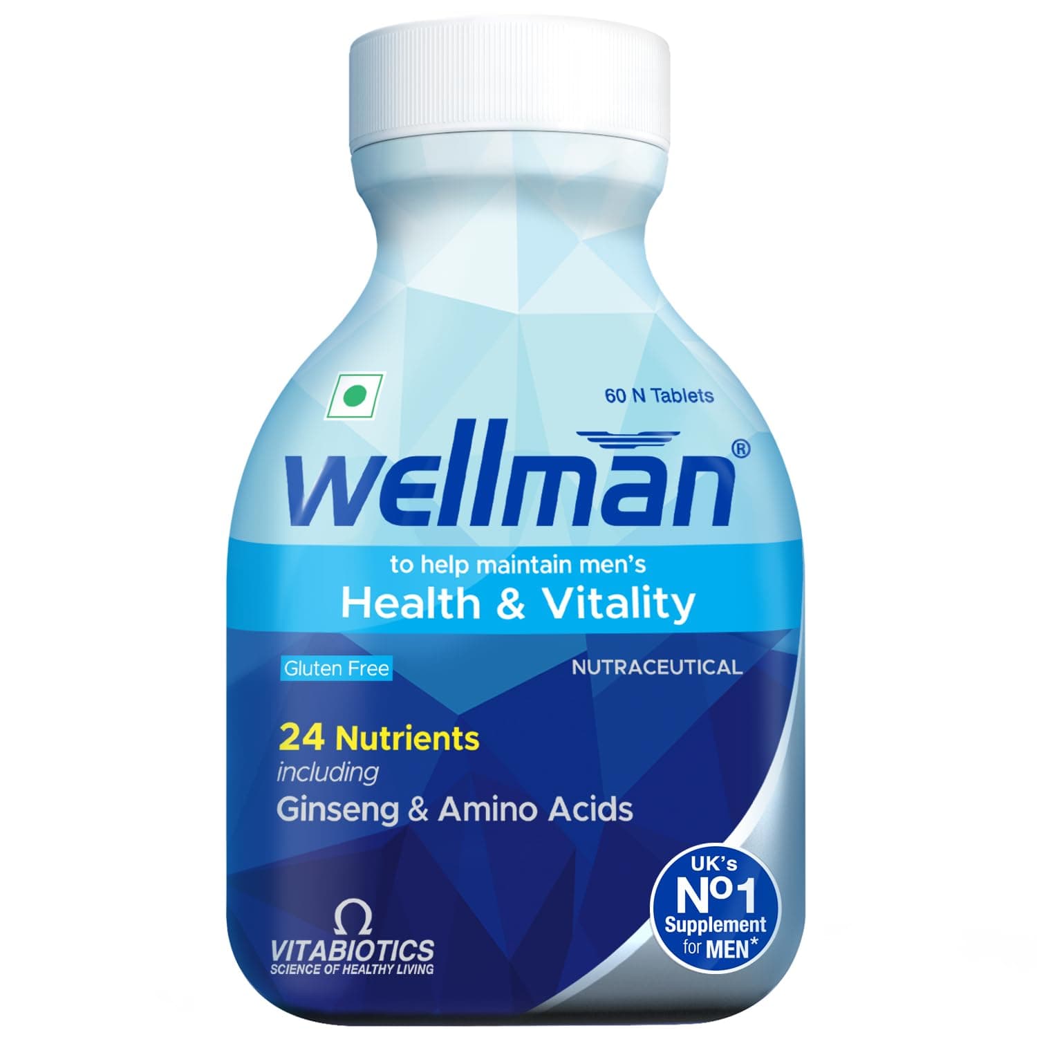 Wellman Multivitamin Tablets for Men (2 Months Pack) | 24 Nutrients with Vitamins, Minerals, Ginseng & Amino Acids | Daily Multivitamin & Nutritional Supplement | Gluten Free | 60 Tablets | 830mg Per Tablet