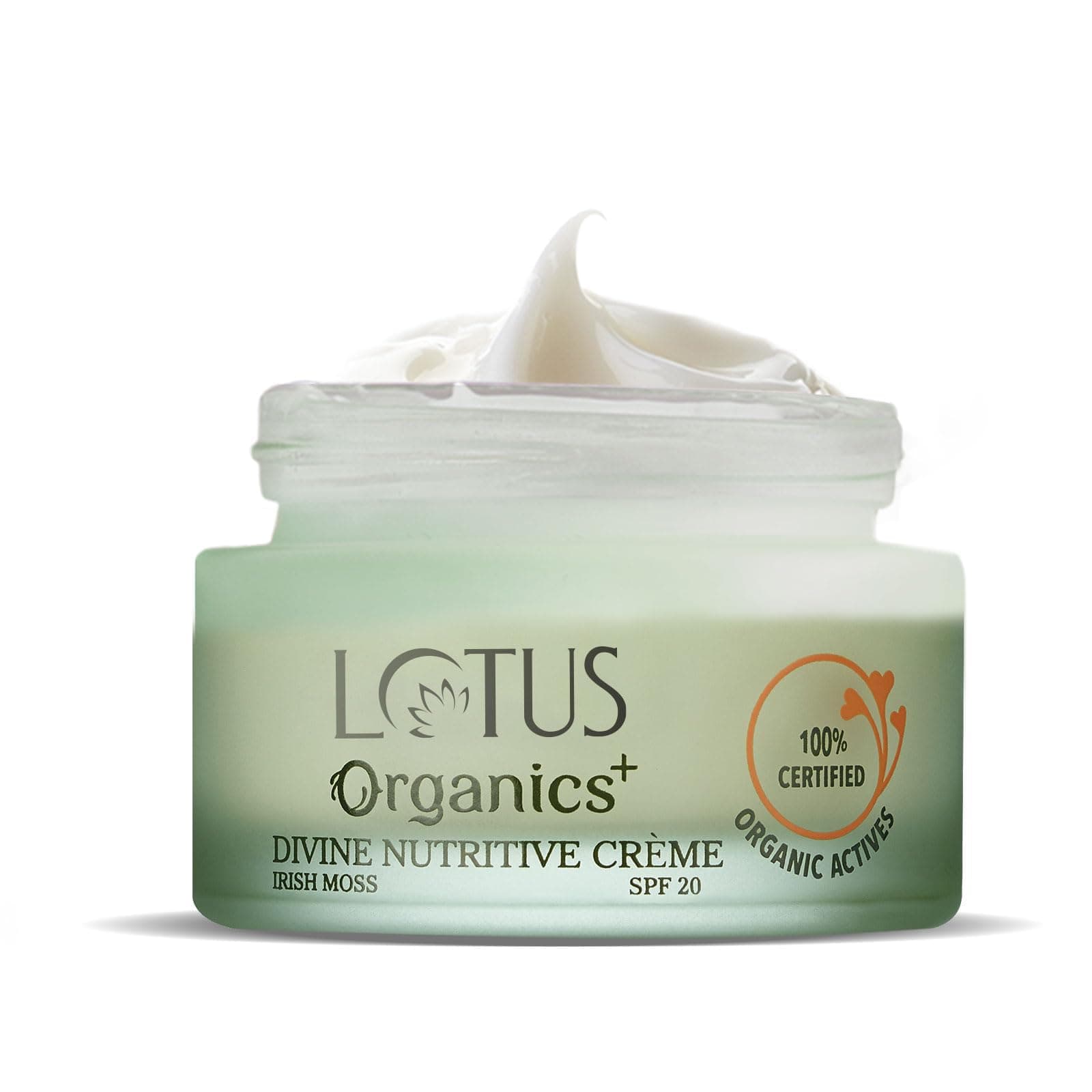 Lotus Organics+ Divine Nutritive Cream for Skin Repairing & Nourishment with SPF 20 Moisturiser, 100% Certified Organic Irish Moss, Sulphate & Paraben Free for All Skin Types, 50g