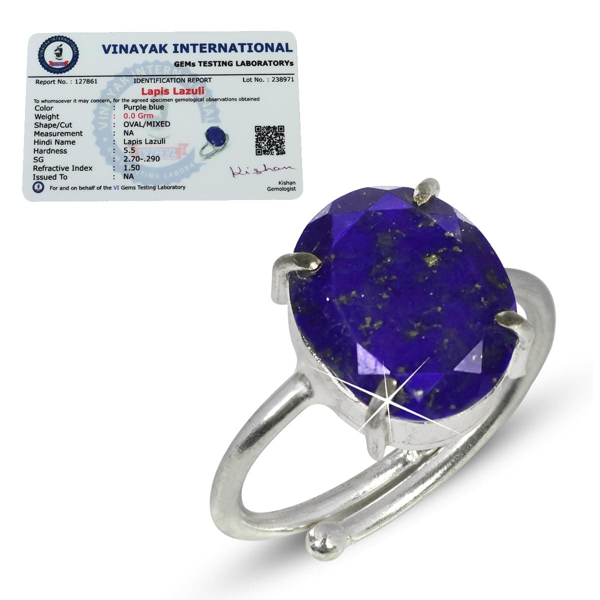 Crystu Certified Lapis Lazuli Ring, Gemstone, Adjustable Stone, Crystal Ring