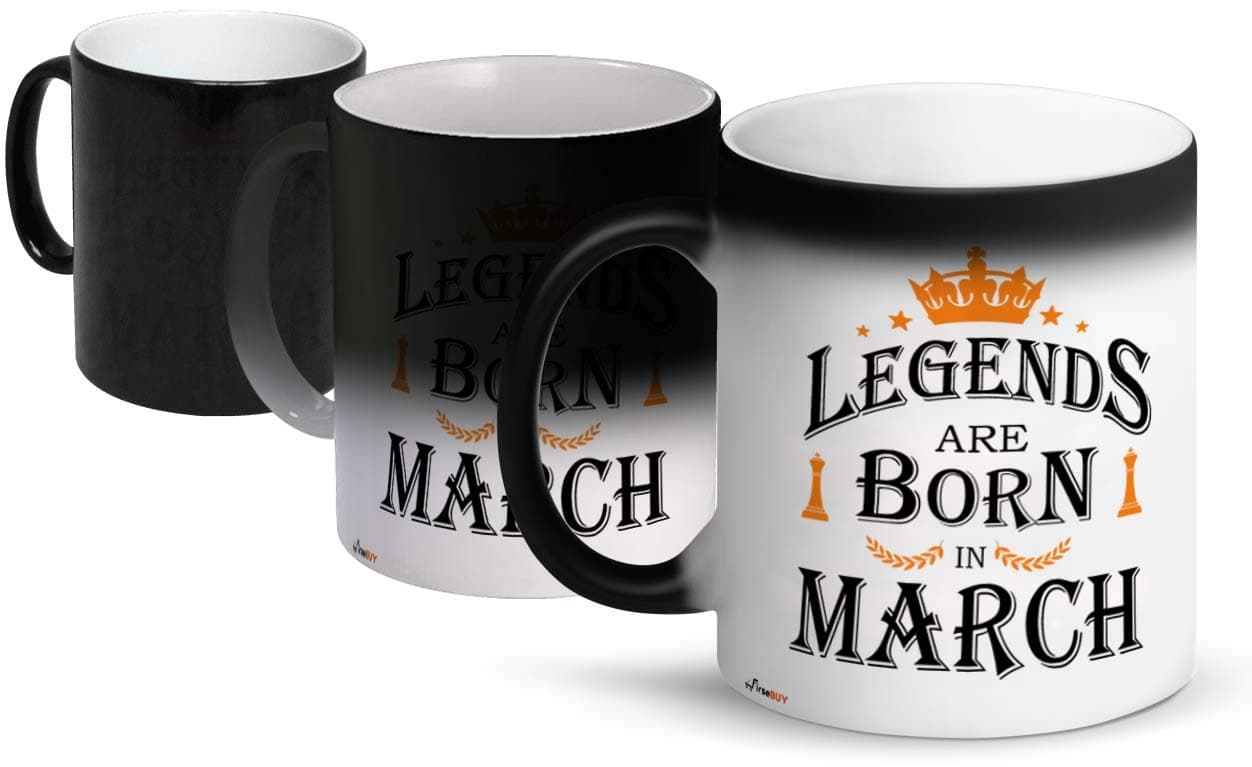 FirseBUY Ceramic Legends Are Born in March Printed Magic Mug -Black, 11 Oz