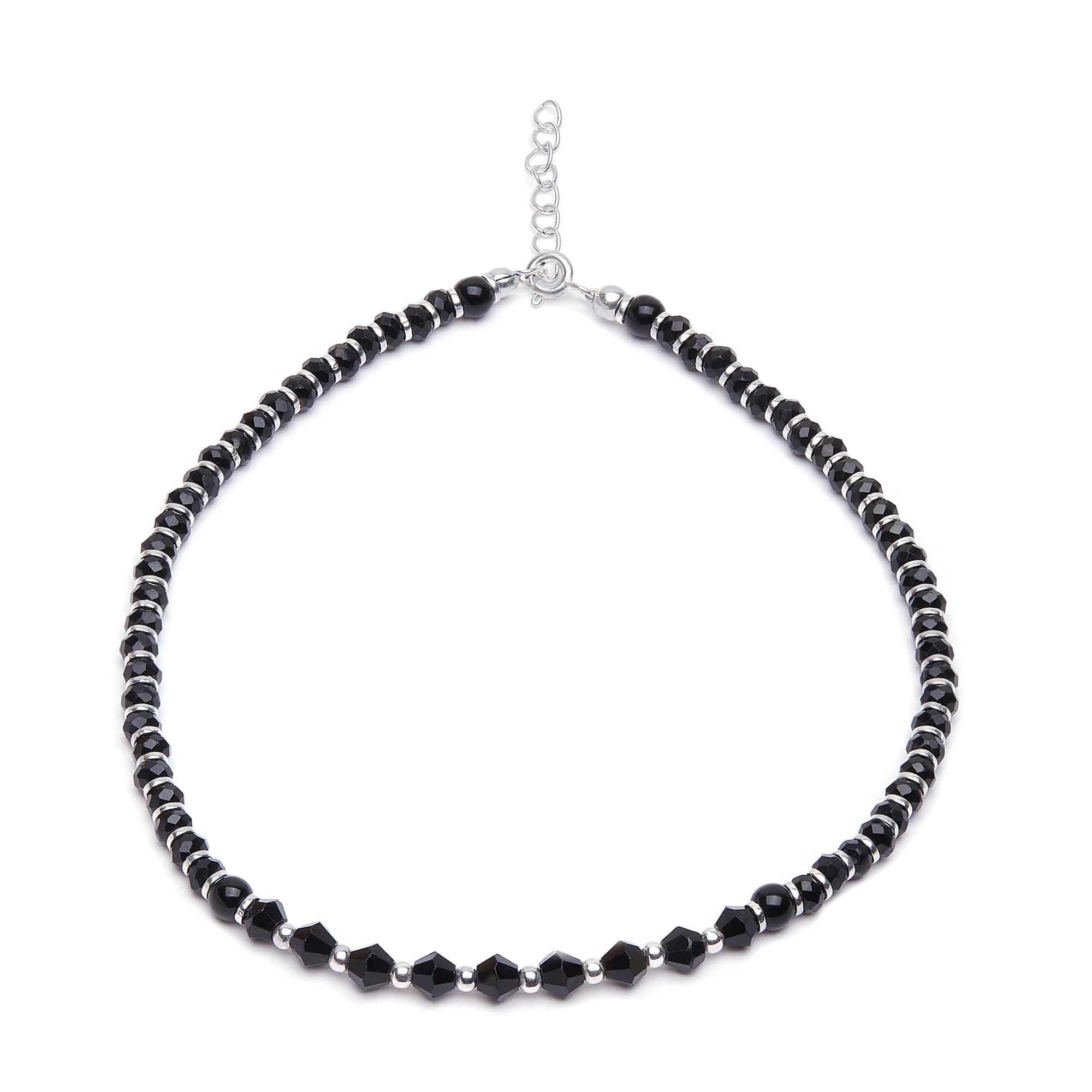 ZAVYA 925 Sterling Silver Designer Black Rhodium Plated Beaded Anklet (Single) | Gift for Women & Girls | With Certificate of Authenticity & 925 Hallmark