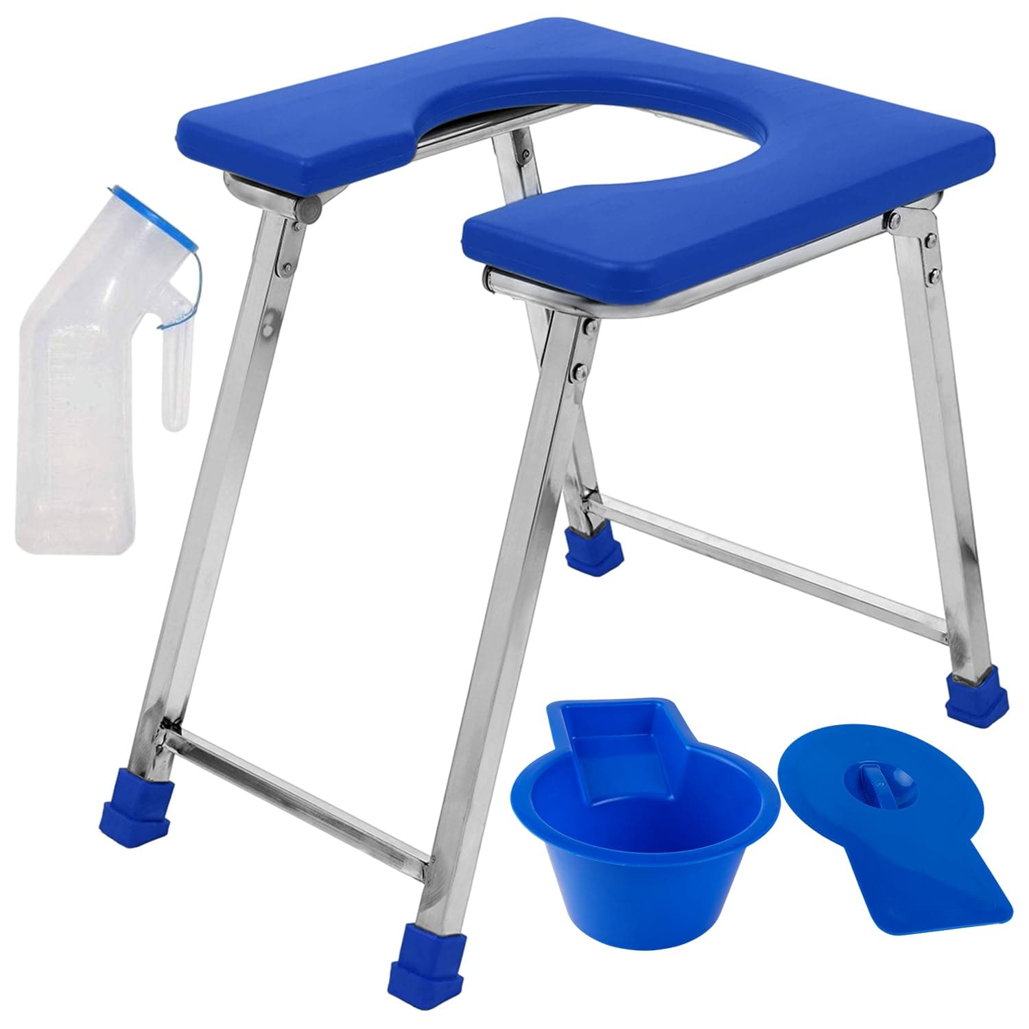 NEOSAFE Premium Stainless Steel Folding Elderly Disabled Man and Pregnant Woman Mobile Commode Chair with Toilet Seat for Shower and Bathing Room Comfortable Safe Toilet Stool