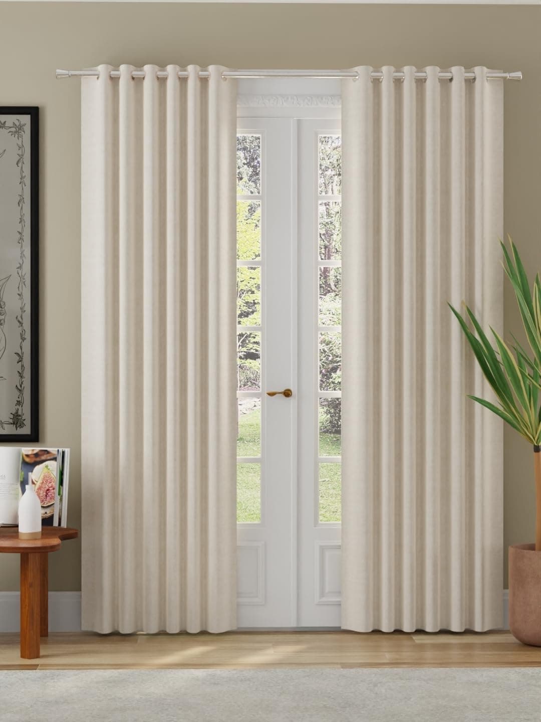 ROSARAHOME Room Darkening Long Door Curtains, 70% Room Darkening Drapes | 9 Feet |Set of 2| Solid Jacquard | for Living Room, Bedroom & Balcony | 275X130 cm(Height x Width), Color- Off White