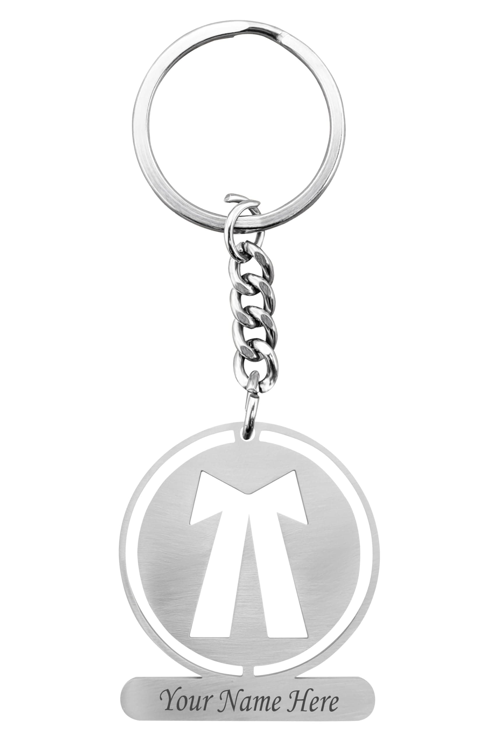 SAVRI Personalized Stainless Steel Advocate Symbol Keychain | Round Shape with Customized Name Engraved | Professional Keyring for Lawyers, Advocates, Judges & Office Executives | Silver