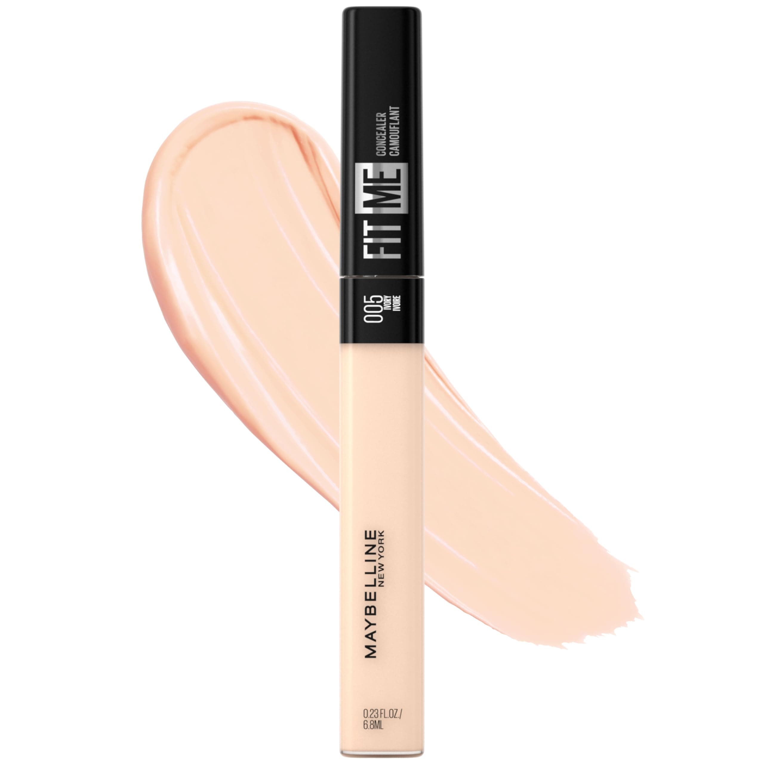 Maybelline New York Fit Me Liquid Concealer Makeup, Natural Coverage All Skin type Oil-free, Ivory, 0.23 Fluid Ounce