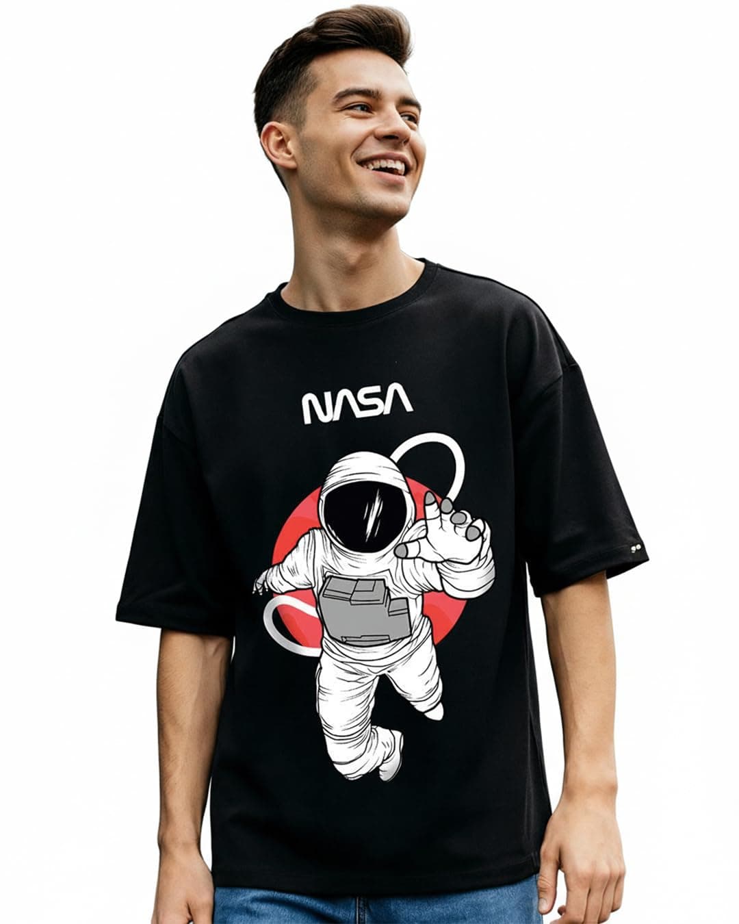 Bewakoof X NASA Men's Cotton Printed Oversized Fit Half Sleeve Round Neck T-Shirt | Casual Wear | Street Wear | Oversized t Shirt for Men Cotton | Baggy
