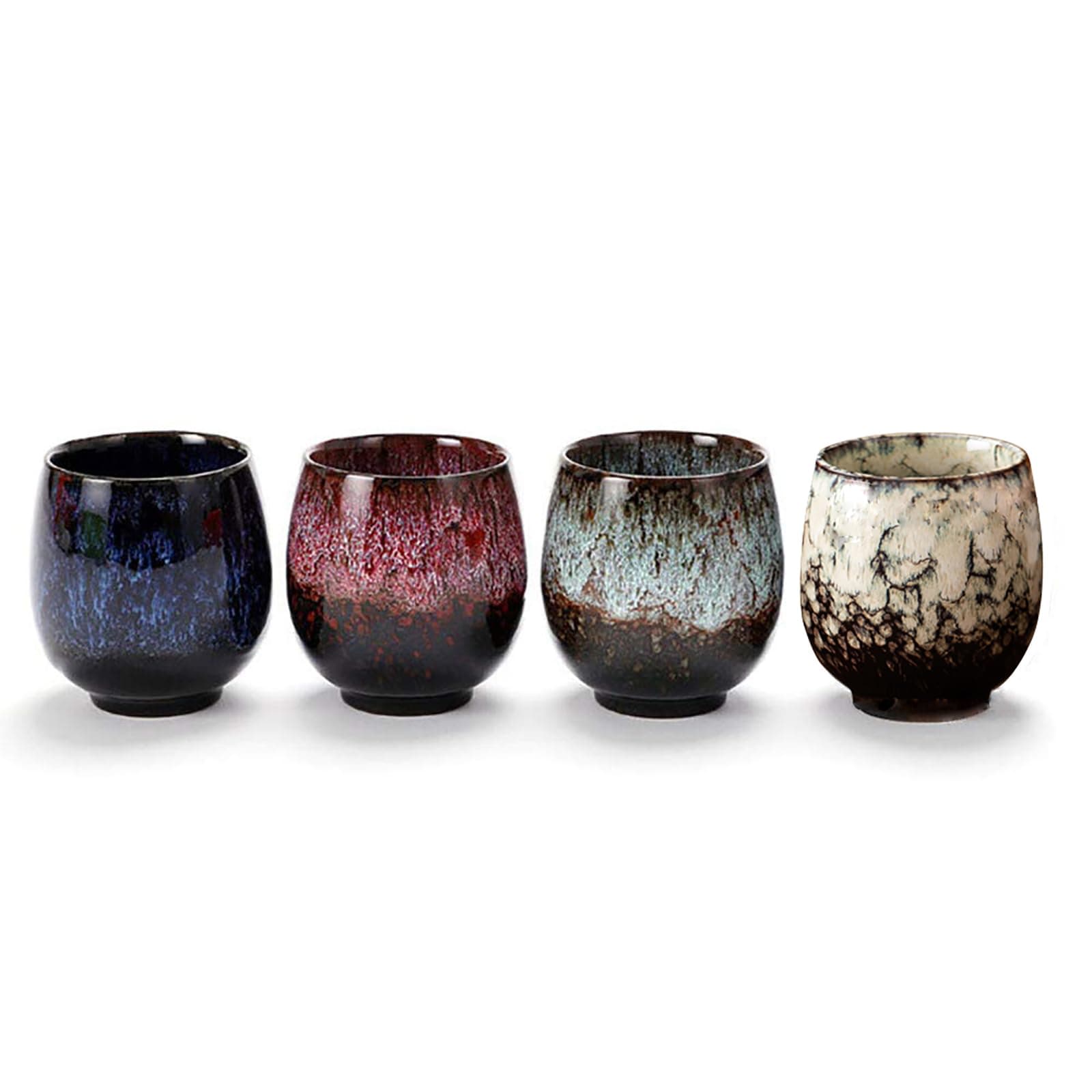Lxuwbd Jianzhan Ceramic Teacup, Kung Fu Tea Set, Coffee cup，Yerba Mate Set Ceramic Mate CupSet of 4 (4 colors)