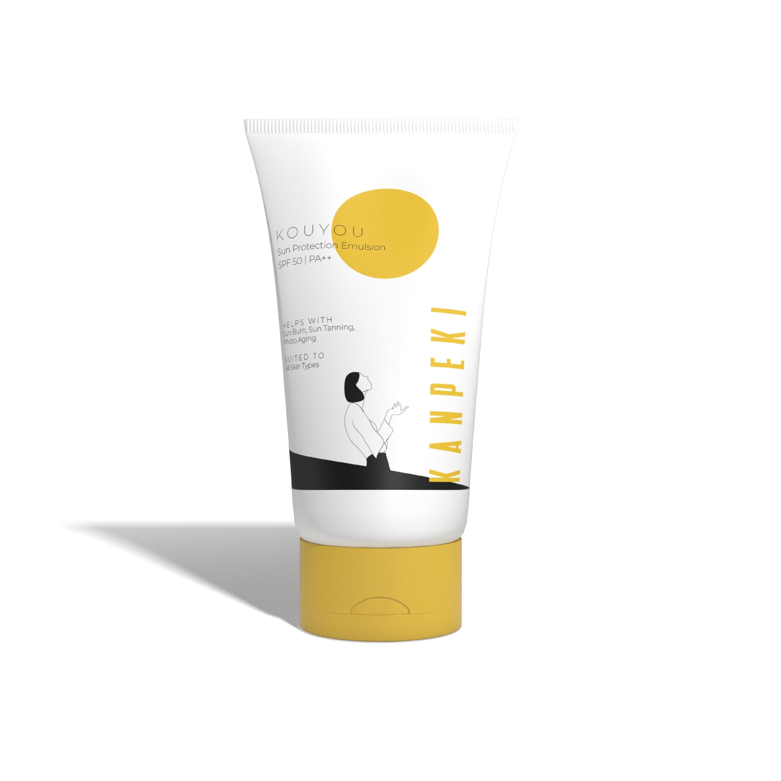 Kanpeki Kouyou Sun Protection Emulsion SPF 50 with Tint for Uneven Skin Tone| Lightweight Broad Spectrum PA ++ with No White Cast | Suitable for All Skin Type, 60g