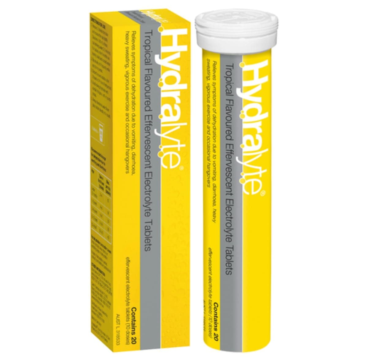 Hydralyte Tropical Flavoured Effervescent Electrolyte 20 Tablets - Great for Running, Sports & Daily Hydration - Convenient & Self-Dissolving Tablets.