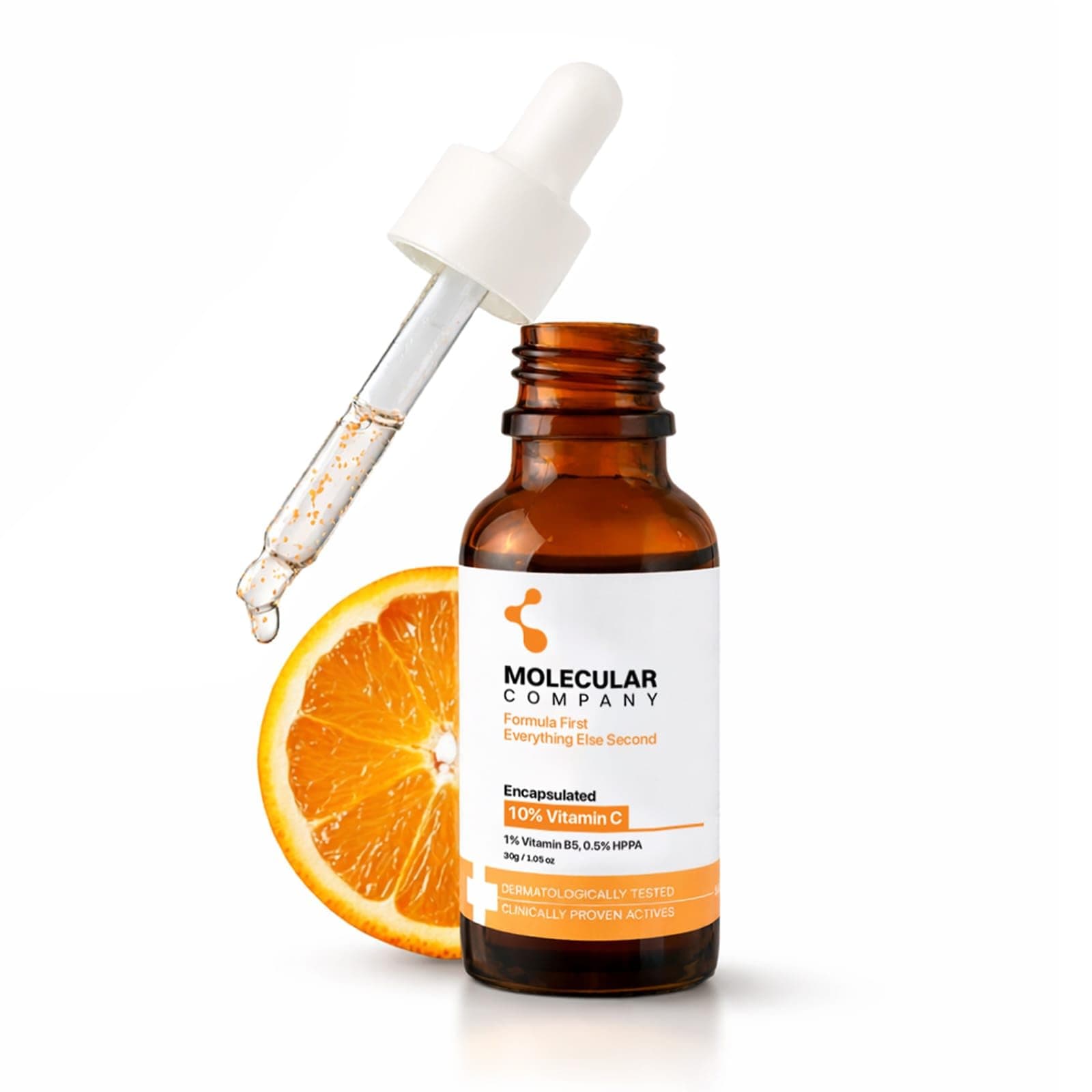 Molecular Company 10% ENCAPSULATED Vitamin C Face Serum 30ml | More Absorption, Lesser Irritation | 1% Vitamin B5 & 0.5% HPPA for Glowing Skin, Brightens Dark Spots & Uneven Skin Tone, All Skin Type