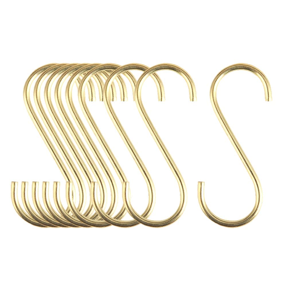 Penwlled Brass S Hooks S-Shaped Hook, 10 Pcs Heavy Duty S Hooks for Hanging Kitchen Pots and Pans, Office, Bathroom, Closet, Outdoor, Widely Used