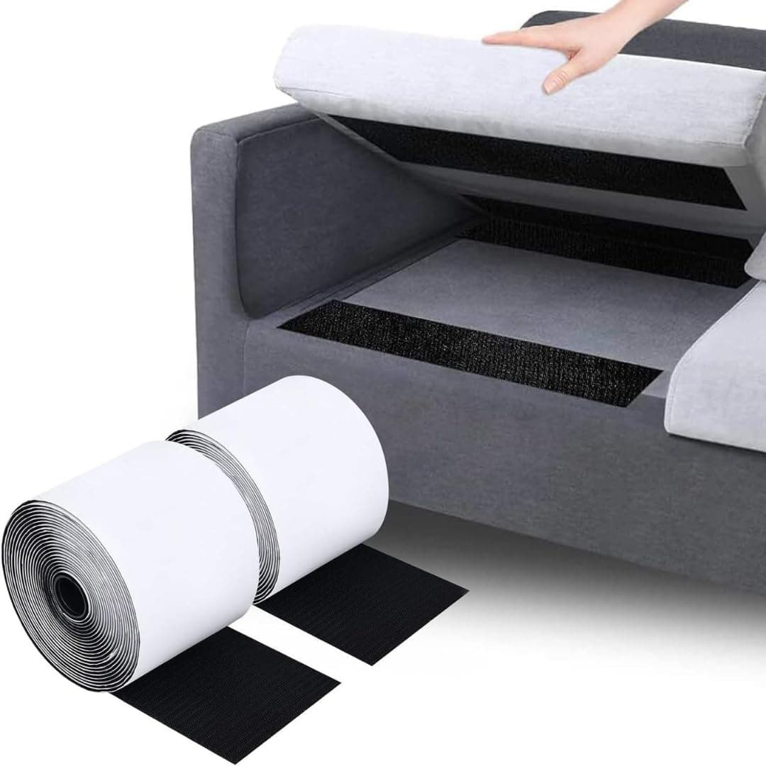 DEEGAA MART 4 Inch x 1 Meter Hook and Loop Tape, Strips with Adhesive, Couch Cushion Multi-Purpose Carpet Anti Slip Rug Gripper, Double Sided Hook Loop Rolls,