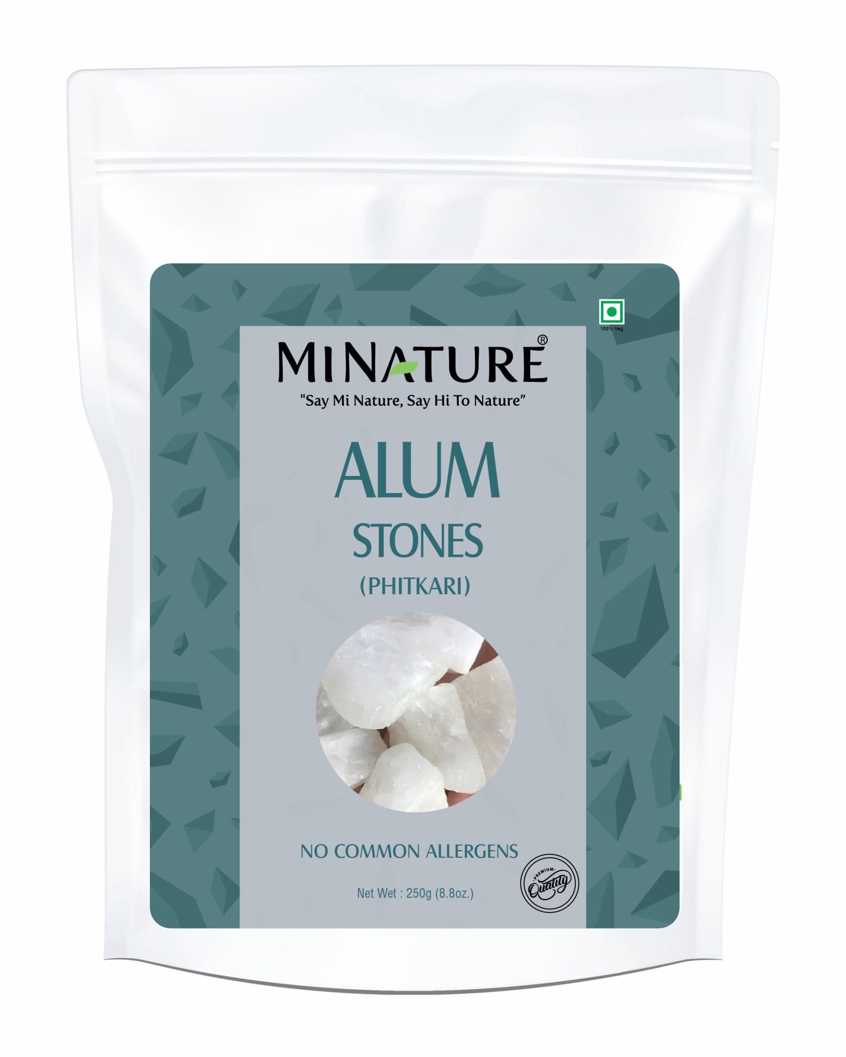 Mi Nature Potassium Alum Stone 250g (8.8oz) | Pure Fitkari (Phitkari) Block | Natural Deodorant for Post-Shave & Skin Care | Multi-Purpose Personal Care | Resealable Pack