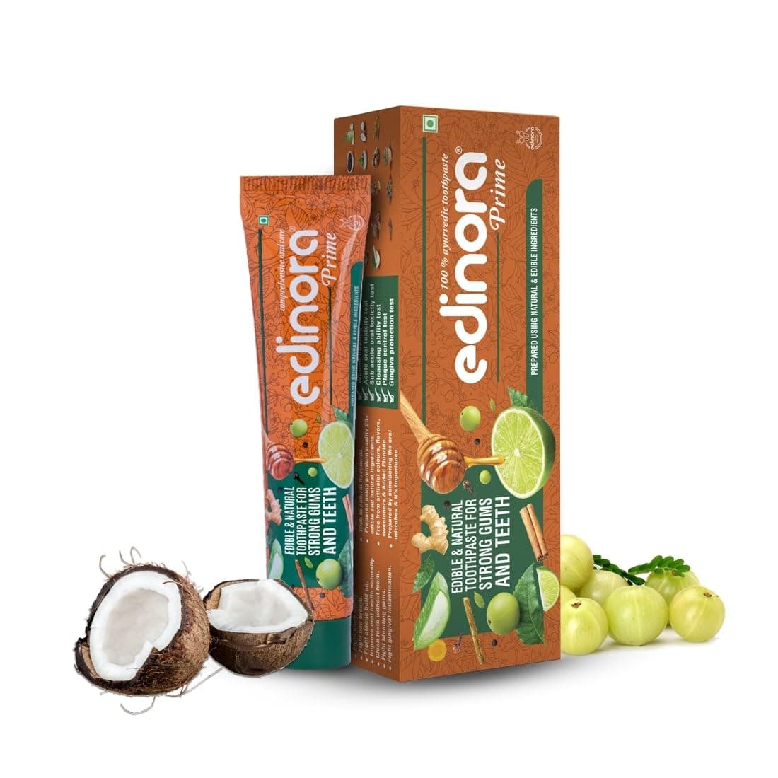 Edinora Prime natural toothpaste 90g | Oral microbial friendly | No SLS | No Parabens | No Sulphates | No harsh chemcials | Ayurvedic | Safe | Herbal