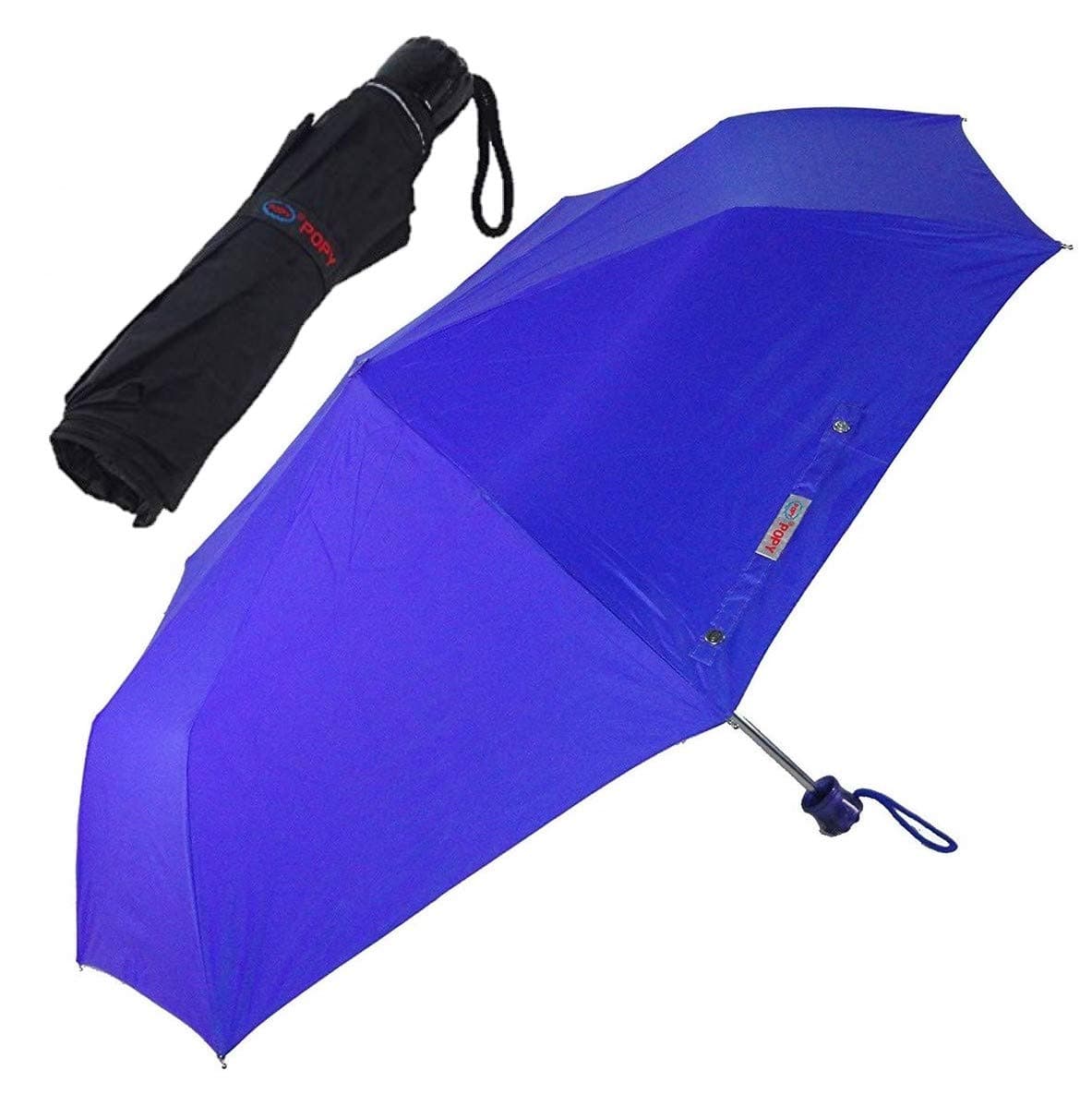 Popy Umbrella Classic 3 fold Manual Open UV Coated 545mm-COMBO Offer: 2 Numbers (Black+Blue)