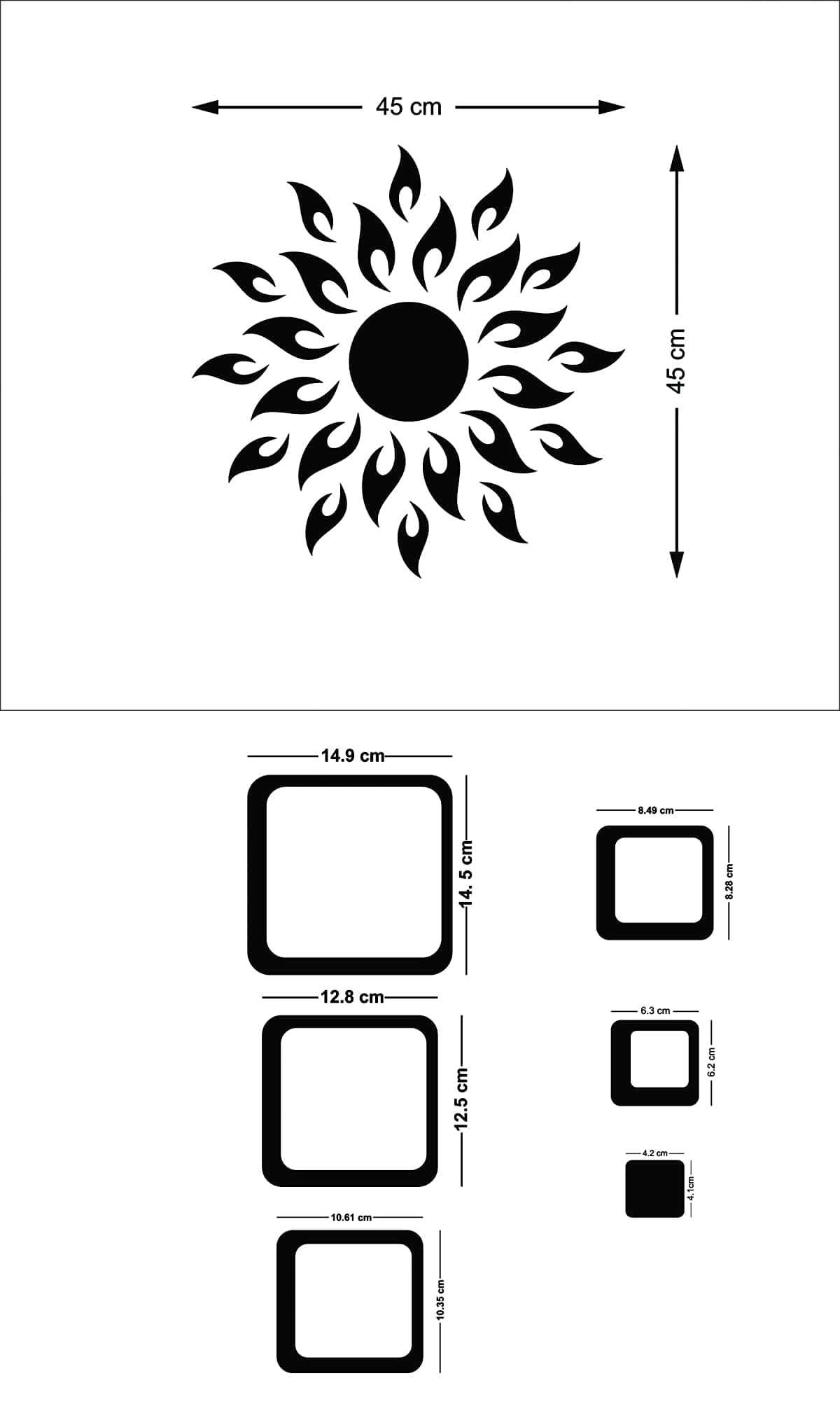 Wall1ders Acrylic Sun with 24 Square 3D Mirror Wall Stickers (Size 85 cm x 85 cm)