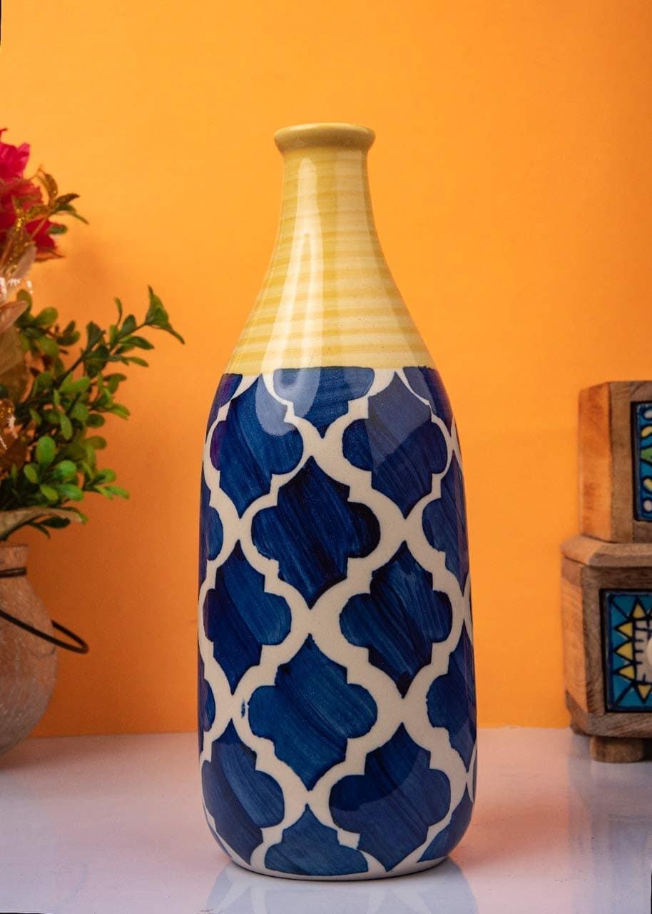 HS Hindustani Blue Umrao Ceramic Flower vase Handmade Bottle Pot for Decorate Office Desk Indoor Bed Room Living Room centerpieces Ideal for Pampas Grass Home Restaurant Cafe Decor and Gifting