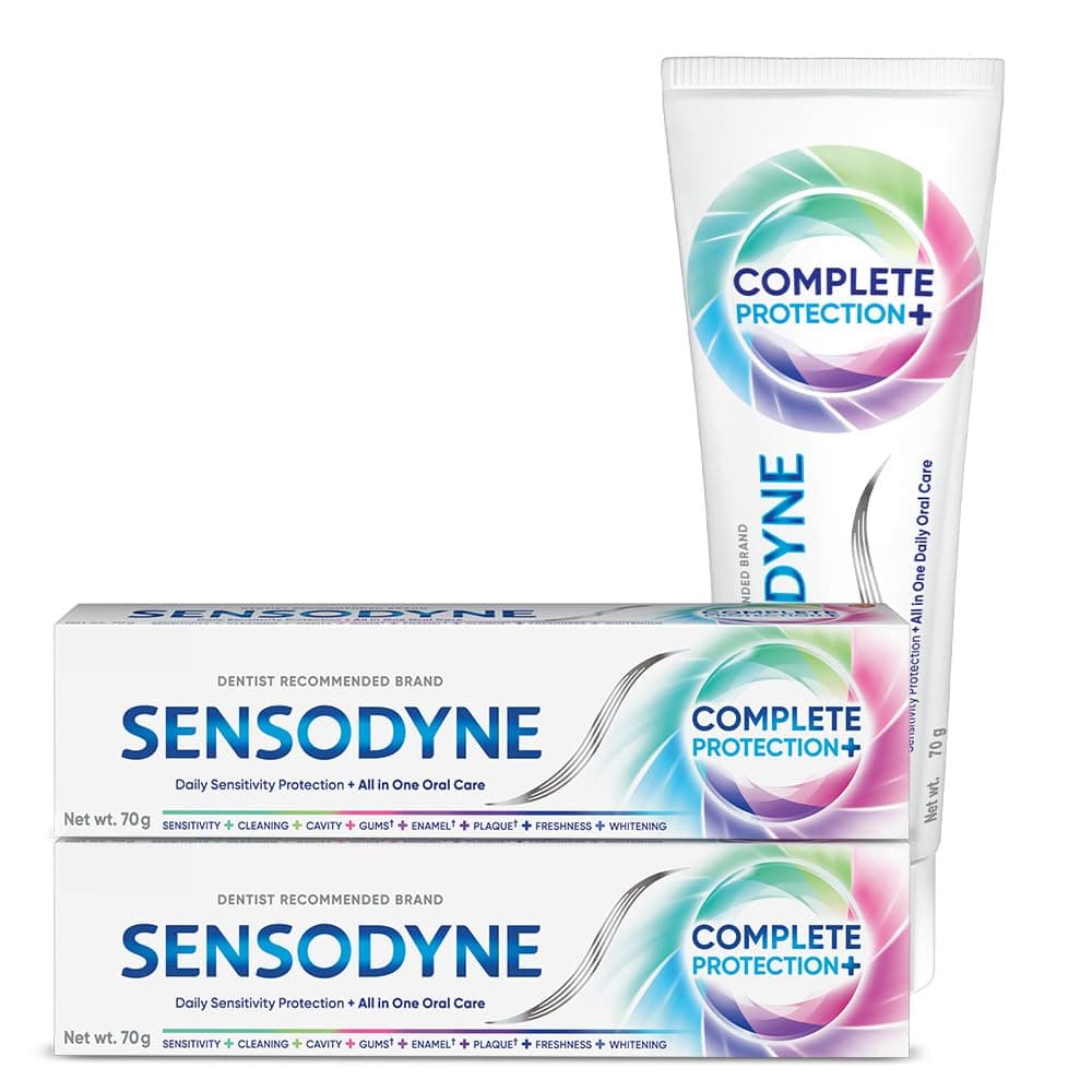 Sensodyne Toothpaste Complete Protection+ | All-in-One Daily Sensitivity Protection Tooth Paste Combo Pack - 140gm (70gm x 2) | Dentist Recommended | Fresh Breath, Cavity Protection, Removes Plaque, Healthy Gums