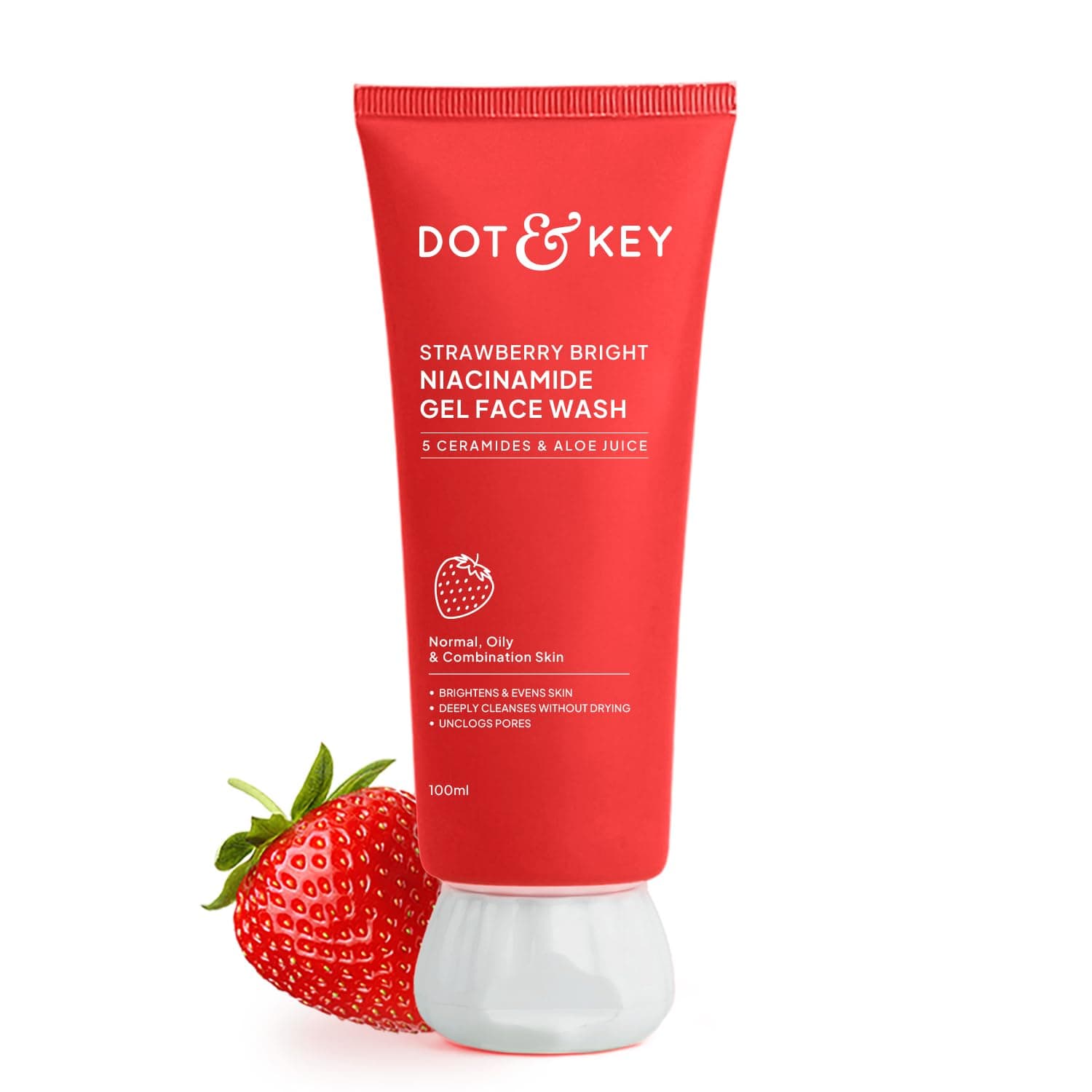 Strawberry Bright Niacinamide Gel Face Wash, Non-Drying Formula, Brightens & Smoothes, Evens Skin Tone, Reduces Excess Oil, Unclogs Pores, Deeply Cleanses, For Oily & Combination Skin