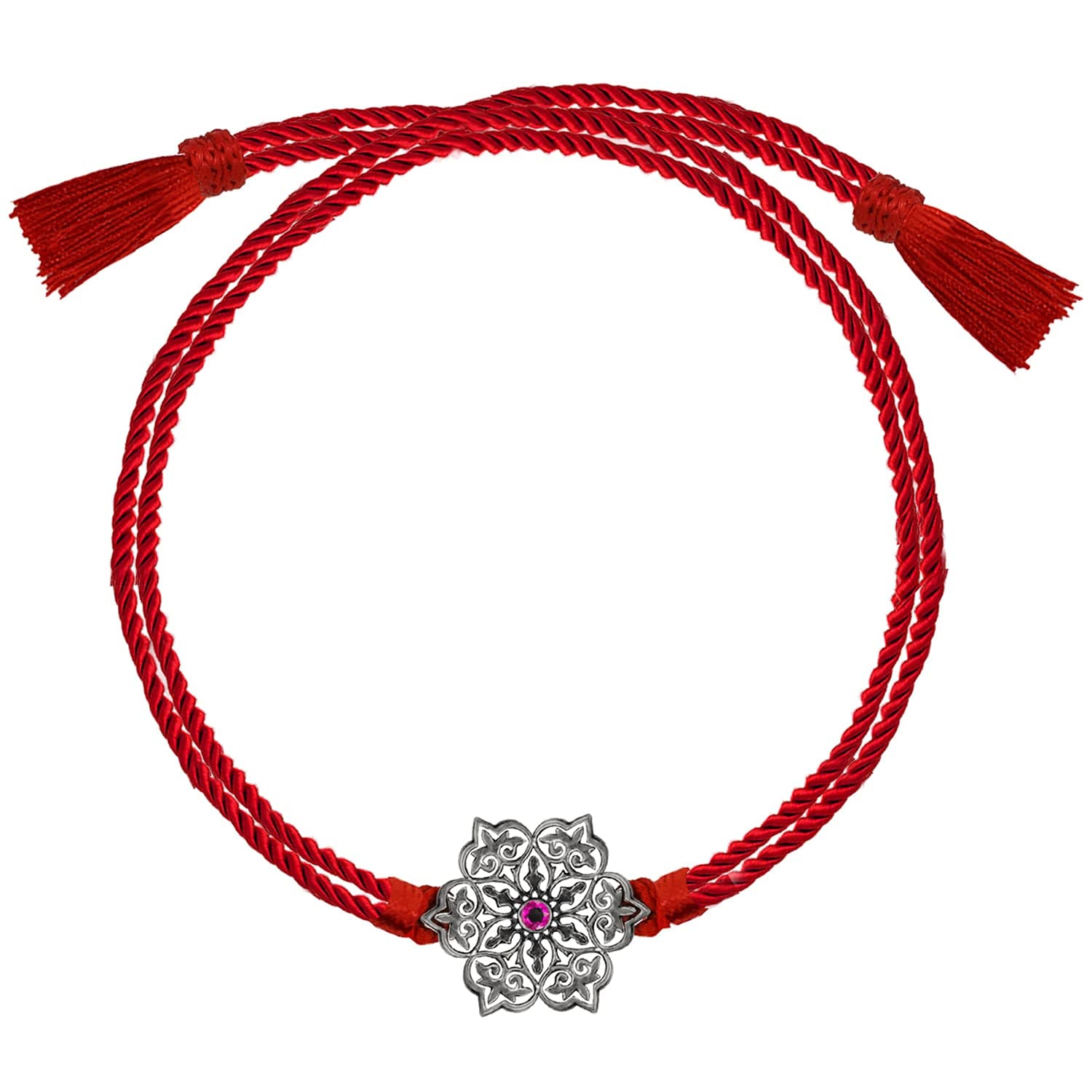 GIVA 925 Silver Flower Mandala Rakhi With Roli Chawal, Cotton Thread | Quirky Rakshabandhan for Brother | Silver Rakhi for Boys & Men With Certificate of Authenticity