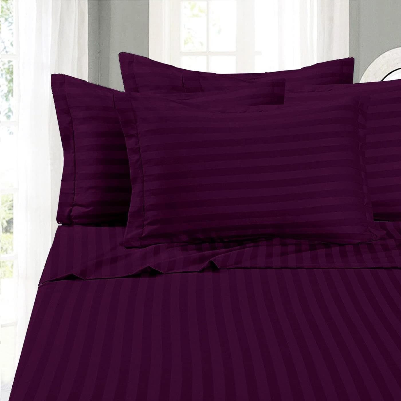 JUPON Bedding Bed Size Cotton All Around Single Fitted Bedsheet 2 Pillow Cover, 190TC - Queen - 60" x 78" Violet