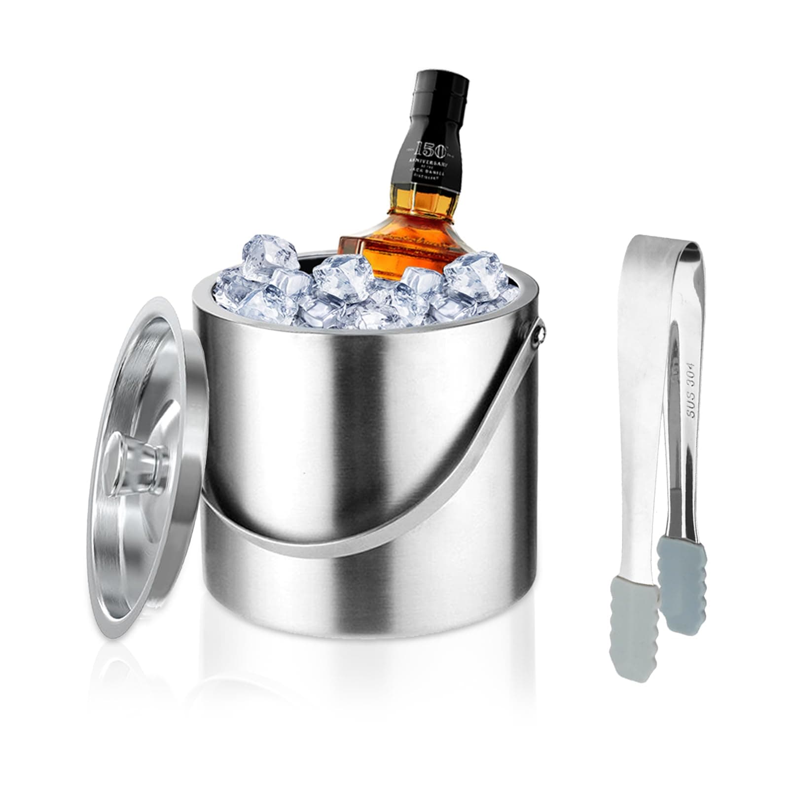Hocadrv Ice Bucket 2L Stainless Steel Ice Bucket with Lid