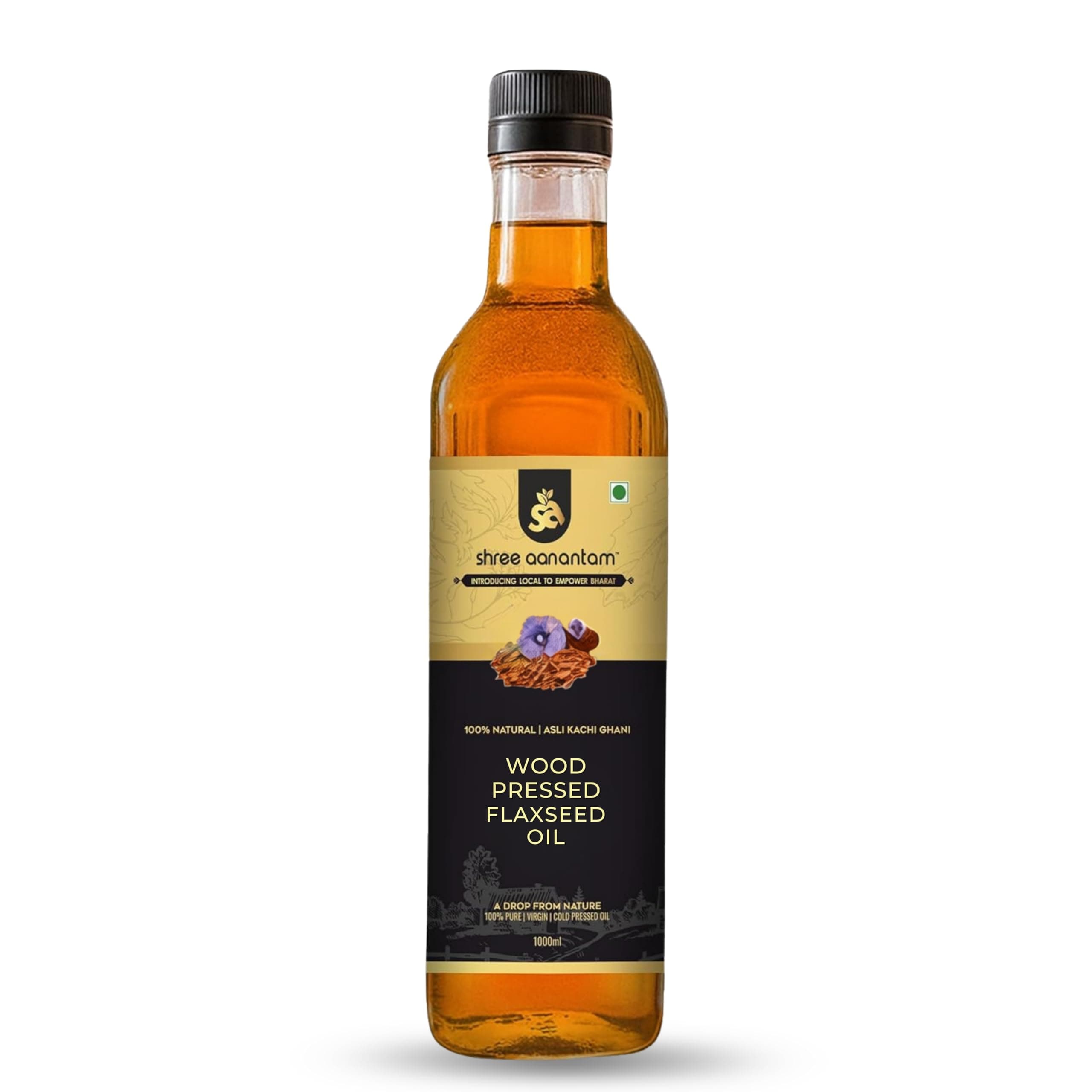 Shree Aanantam 100% Pure Organic Cold Pressed Flax Seed Oil-1 Liter,High in Omega 3-6-9