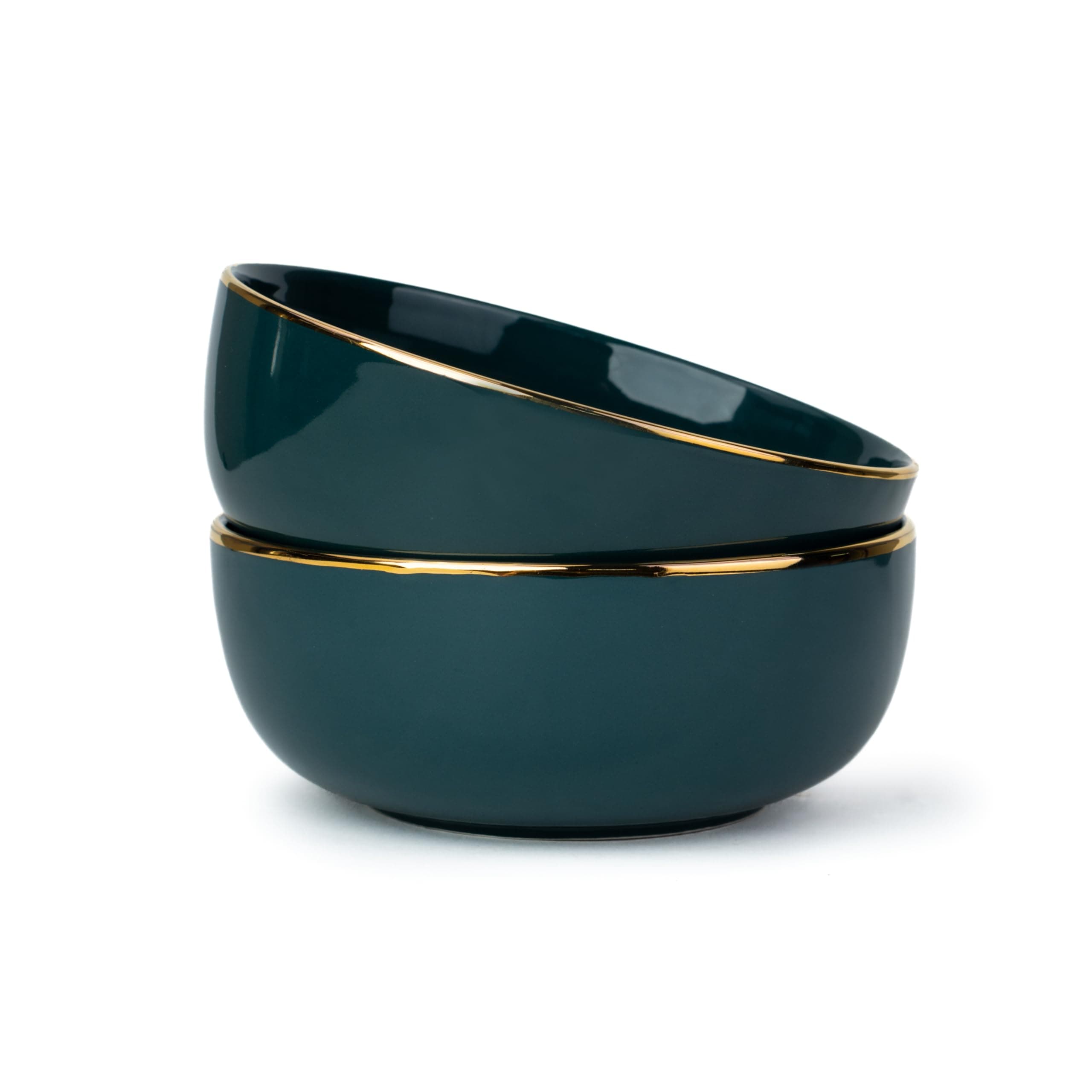 Shay Ceramic Serving Bowls Set, 1000ml, 2 Piece, Teal Gold | Glossy Finish | Premium Ceramic Bowls | Bowl Sets | Ceramic Bowl (Teal Gold, Medium Bowls. 2 pc)