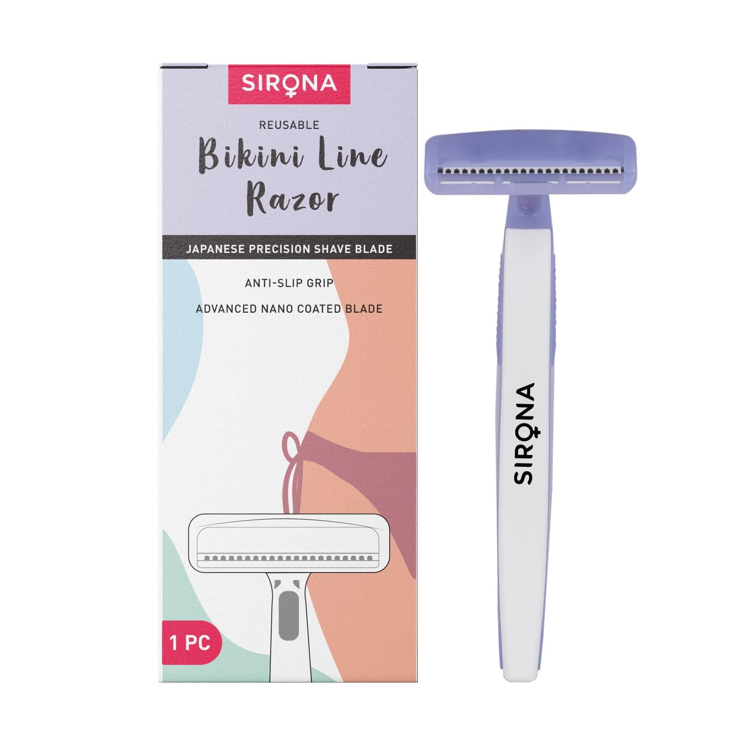 Sirona Bikini Razor for Women (Pack of 1)| Japanese Precision Shave, Nono-Blade Technology | For Irritation Free Shaving for Bikini Line | Chromium & PTFE-Coated | No Cuts | Safe & Hygiene