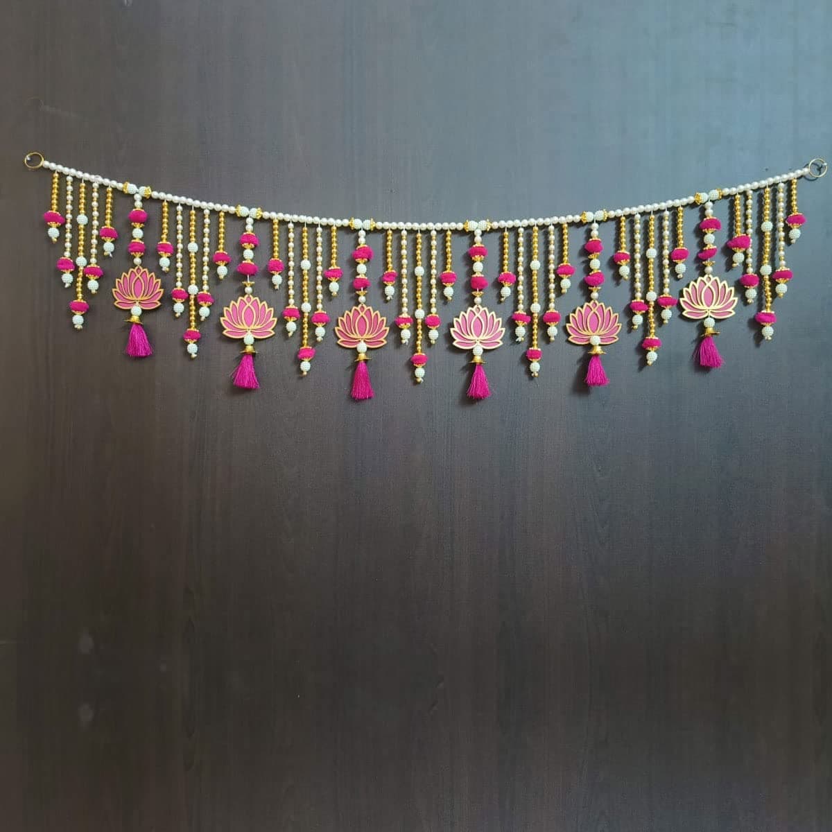 Handmade Door Hanging Pink Lotus Style Door Bandarwal Toran (TL-07) - Diwali Ganesh Pooja New Year Inauguration Wedding Festival Home Decor (40 Inch X 8 Inch)