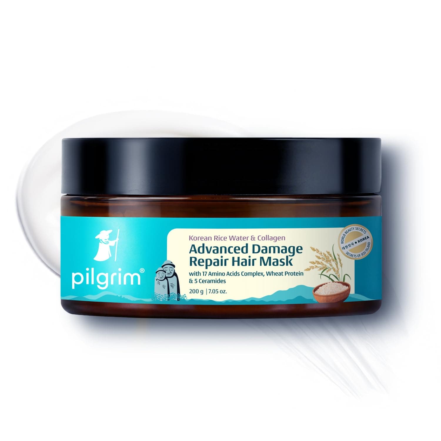 Pilgrim Unscented Korean Rice Water & Collagen Advanced Damage Repair Mask - 200ml|Deep Repair for Dry,Frizzy & Damaged Hair|With 17 Amino Acids,Wheat Protein & Ceramides|Paraben-Free|For Women & Men
