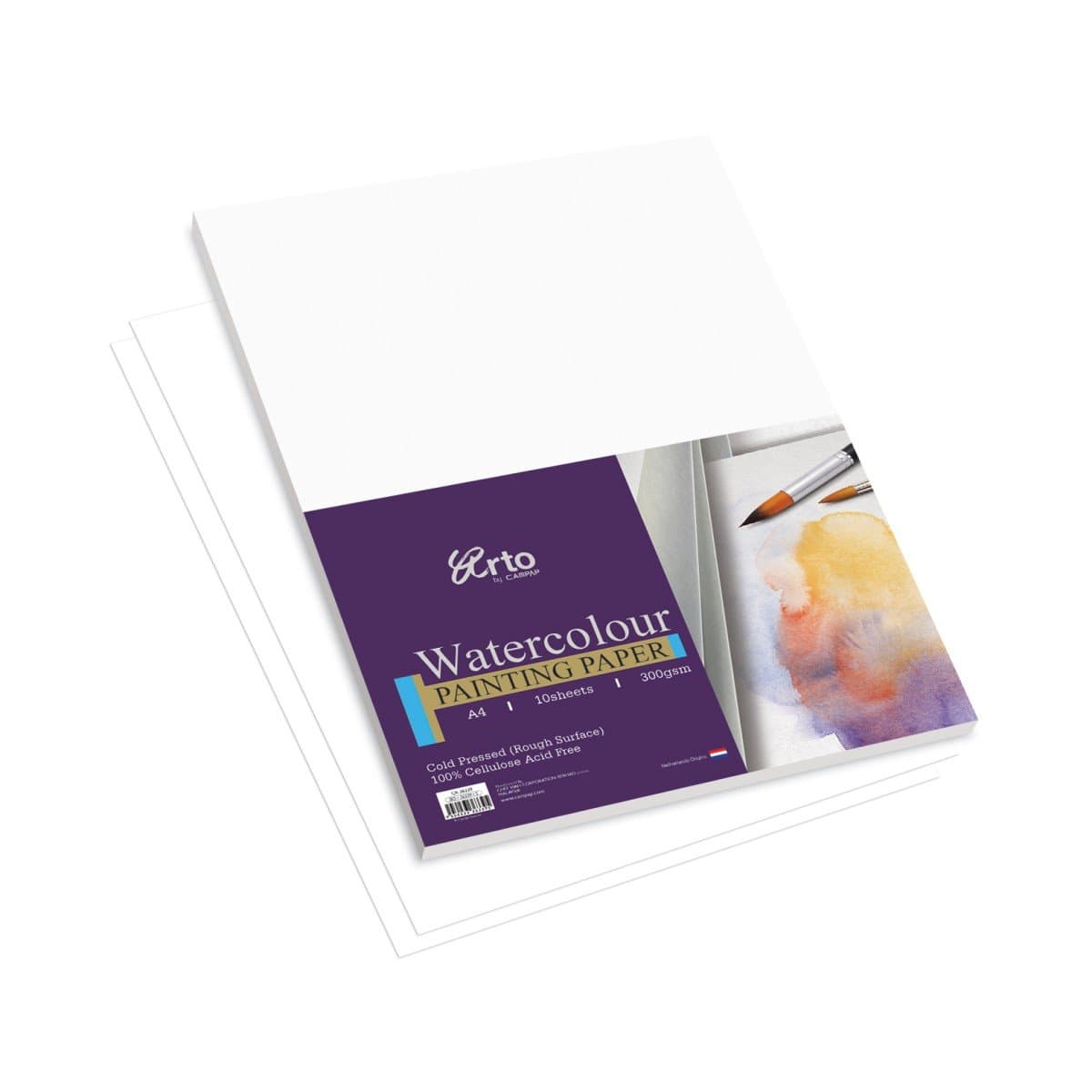 Campap ARTO Watercolor Painting Paper Pack(100% Cellulose) - 10 Sheets - A4 Size - 300 GSM, Off-White (CR-36348)
