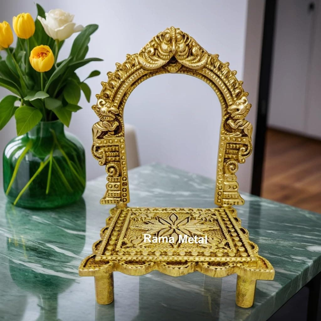 RAMA METAL Brass Thiruvachi Beedam | Prabhavali with Stand | Arch | Frame, Religious, 8.5 x 7.5 Cm