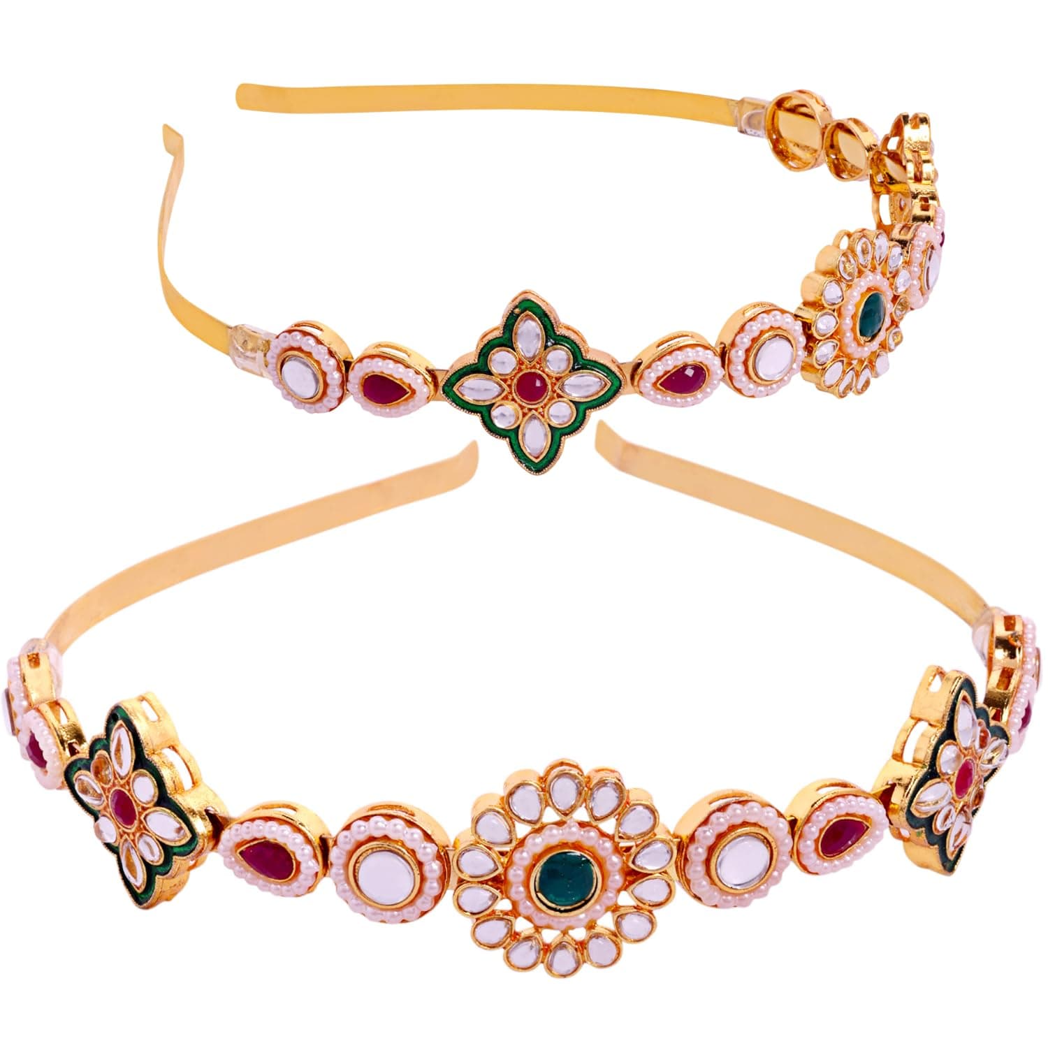 GratiHive Kundan Hairband Matha Patti for Women | Green Stone Head Band | Traditional Hairband Hair Accessories Without Maang Tikka | Kundan Headband for Girls & Women Wedding (Pack of 1)