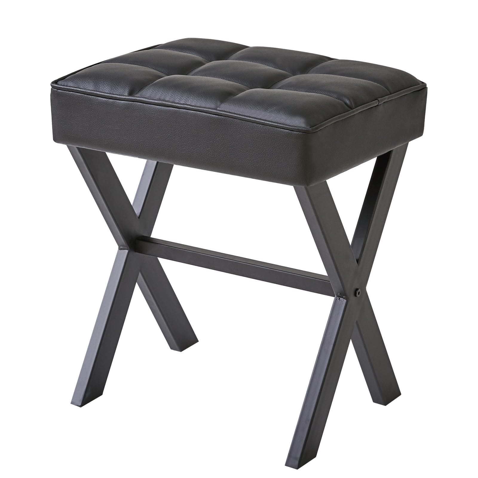 IBUYKE Square Makeup Stool with X-Leg, PU Vanity Chair, White LG-71W