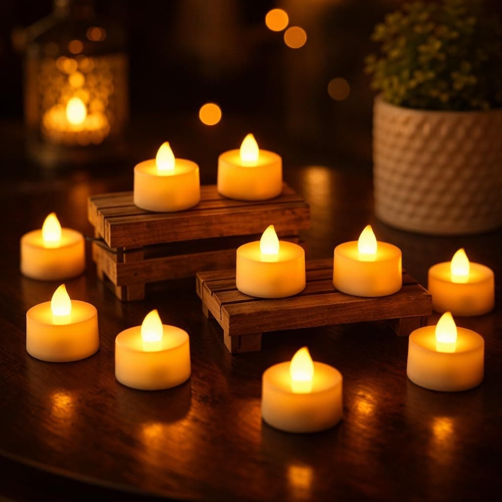 SATYAM KRAFT 24 Pcs LED Tea Light Candles | Flameless, Smokeless Diyas | Decorative Acrylic Candles for Wedding Decoration Setup for Home, Home Decor, Birthday,Annivesary Festival Gifting
