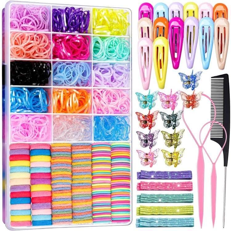 Teenitor Hair Accessories Girls Colorful Elastic Hair Tie Set with Hair Clips