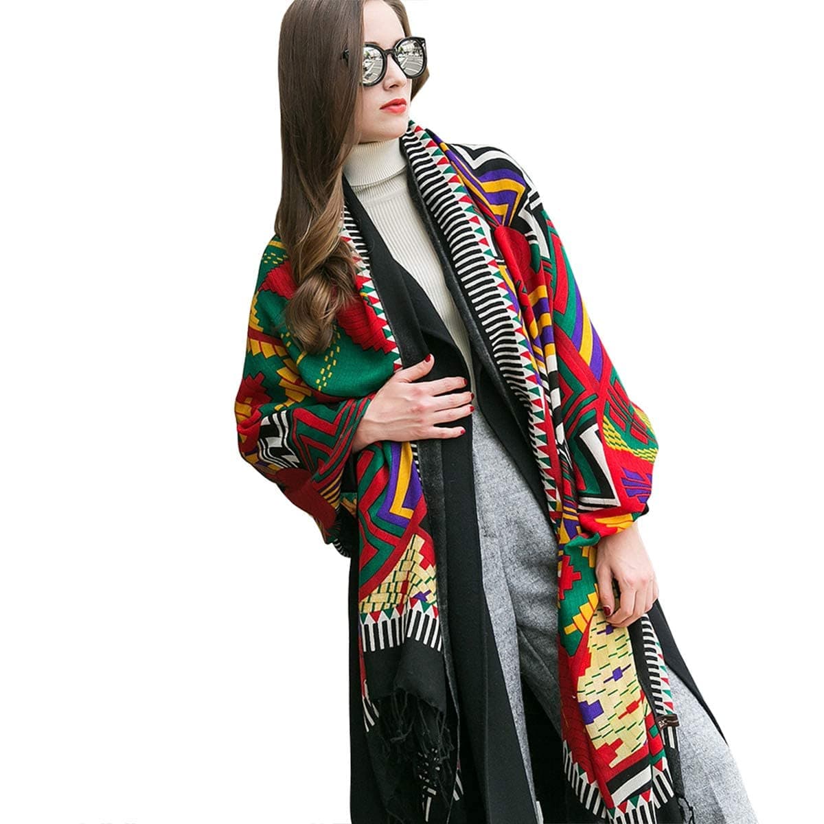 DANA XU DANA XU 100% Pure Wool Women Winter Large Scarf Pashmina (Green&Black)