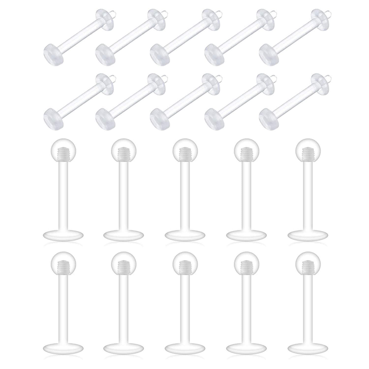 D.Bella Clear Cartilage Earring-20pcs 16G Clear Acrylic Bioflex Tragus Retainer Lip Rings Nose Studs Labret Ear Helix Earring Clear 10mm, 10mm x 10mm x 5mm, Plastic, plastic
