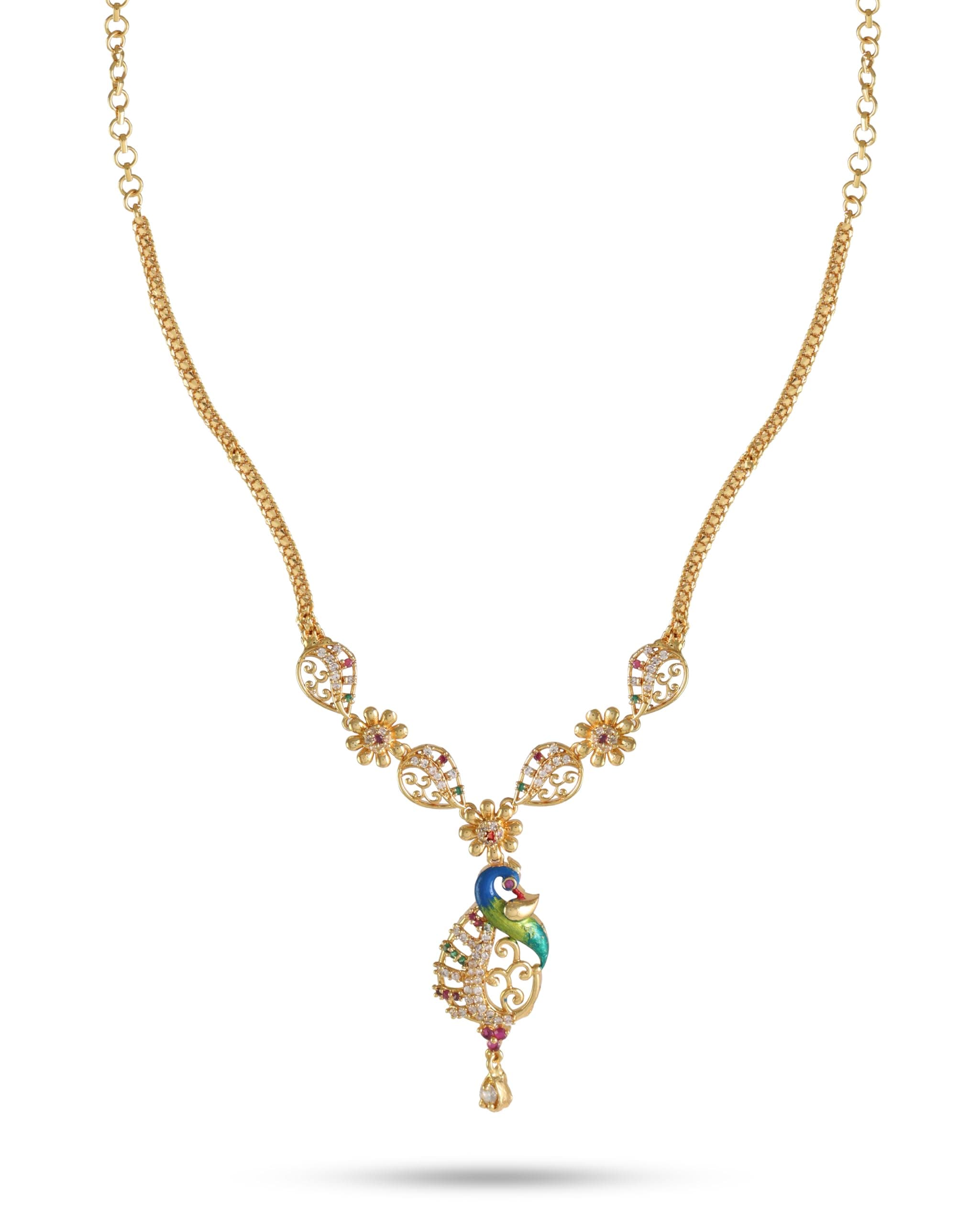 CUTE GOLD One Gram Micro Gold Plated & Copper Traditional Designer Jewellery Stone Necklace for Women and Girls (NEC-8069)