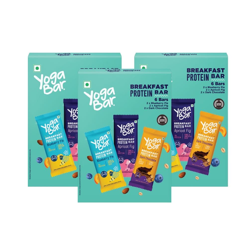 Yogabar Breakfast Protein Bars, 18 Assorted Bars | High Protein All in One | No Preservatives - No Artificial Flavours | Meal Replacement Bar