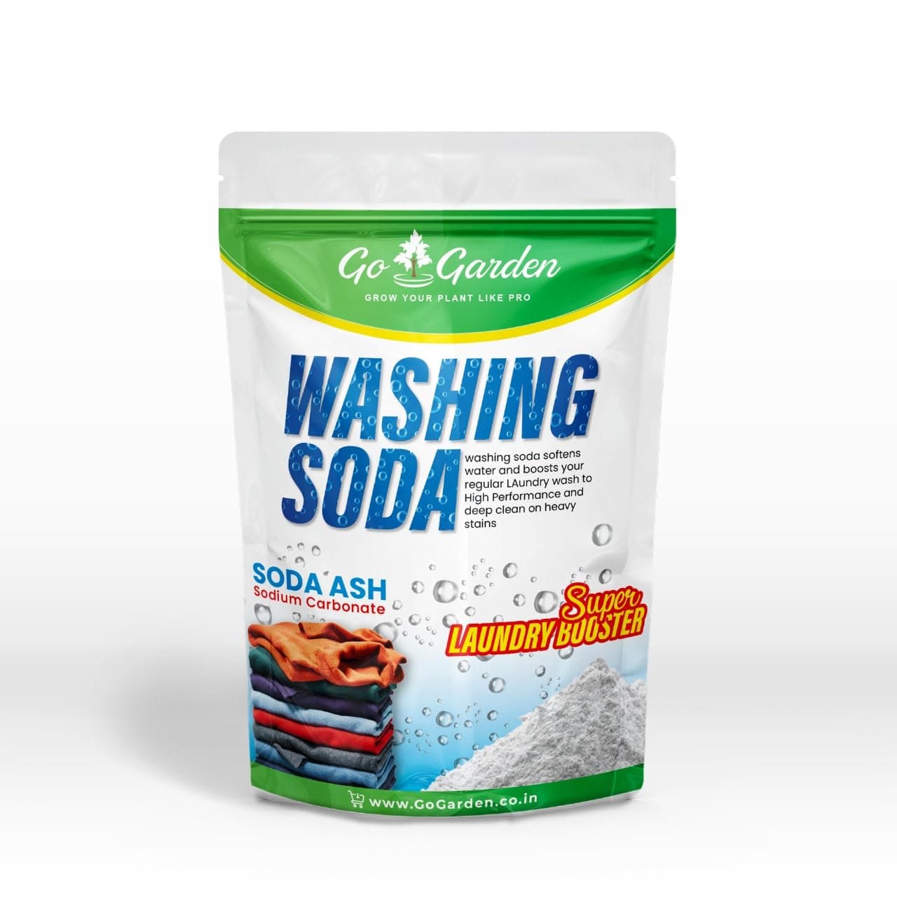 Go Garden Washing Soda Powder 400GM (SUPER TRIAL PACK) - 100% Pure Laundry Booster Sodium Carbonate | Eco-Friendly Cleaning Agent | Stain Remover & Water Softener | Multi-Purpose Household Cleaner