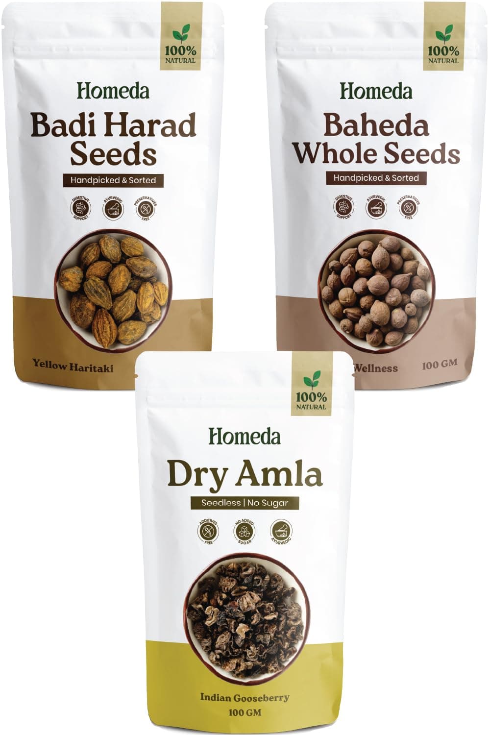 Shudh Online Dry Amla, Baheda, Harad combo - Triphala Raw (300 Grams - 100 gr each) 1:1:1 Ratio for Digestion, Weight loss, Hair growth, Skin care