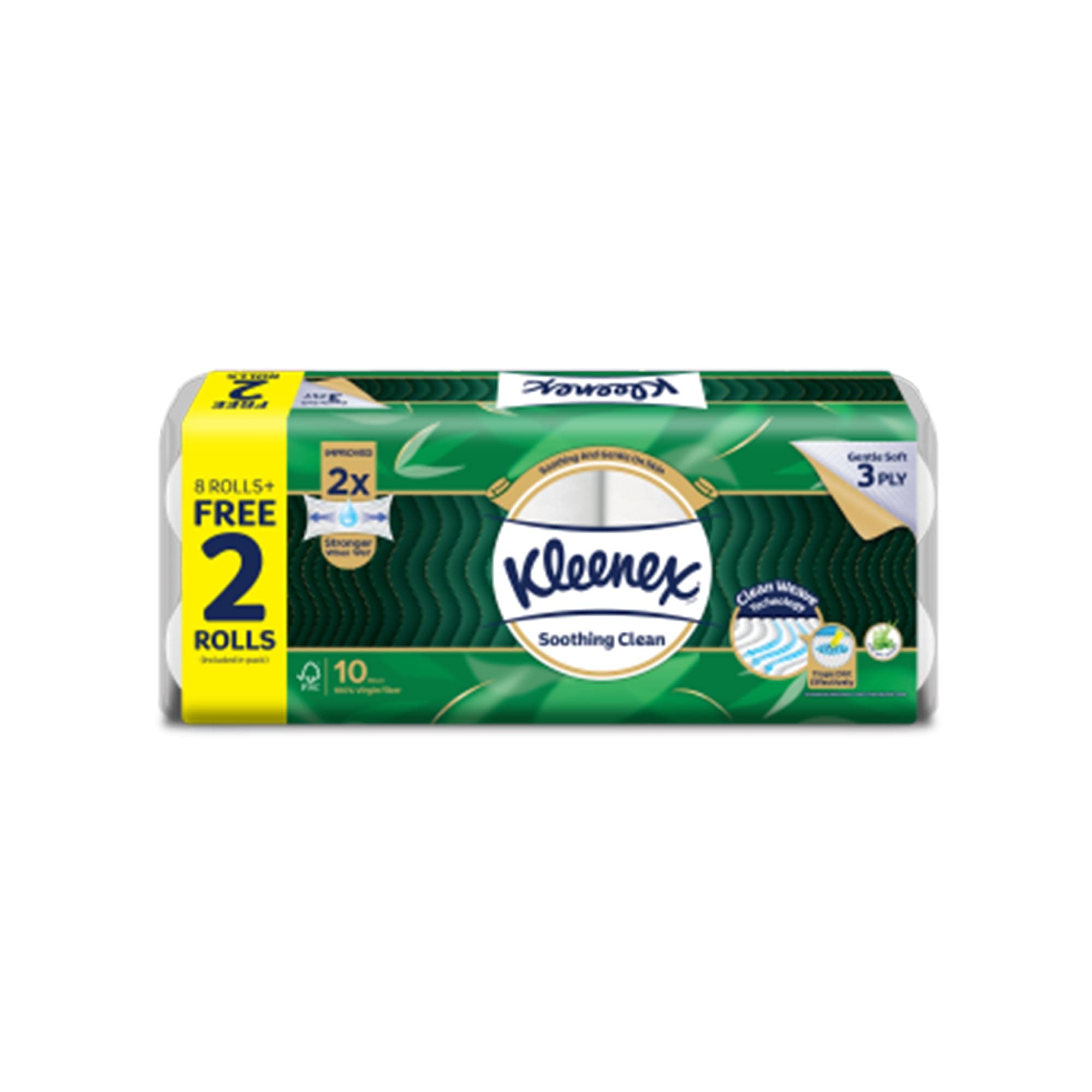 Kleenex® 3 ply Ultra Soft Aloe Clean Toilet Paper Tissue Roll (with Aloe Vera Extracts), 10 Rolls, 190 Pulls/Roll (Total 1,900 Sheets) (90716D)