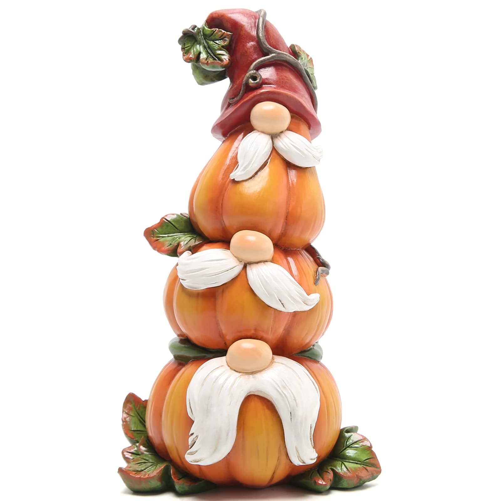 Hodao Thanksgiving Gnome Decorations, Stacked Pumpkin Gnome Figurine, Hand-Painted Resin Fall Harvest Decor with Autumn Leaves for Table Shelf Mantel Home Gifts