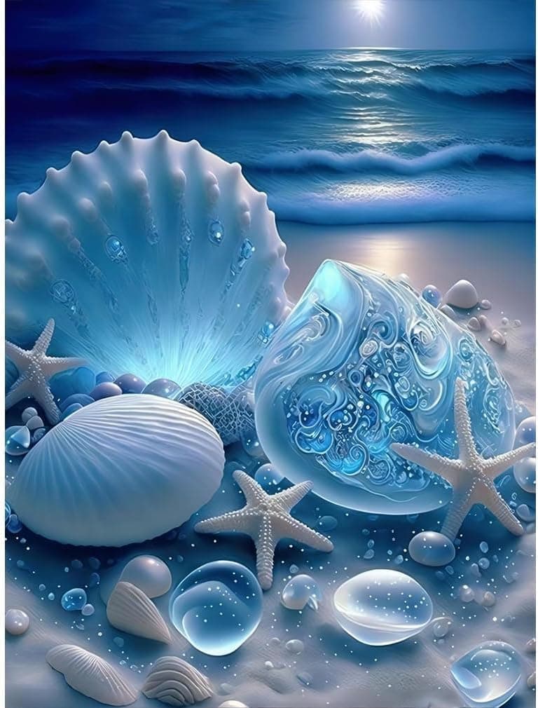 JETANI Seashell Diamond Painting Kits for Adults-Beach Diamond Art for Adult,Seashell Gem Painting Crafts Home Wall Decor,DIY 5D Art Seashel-l Perfect for Relaxation (30 X 40 cm) (Beach)